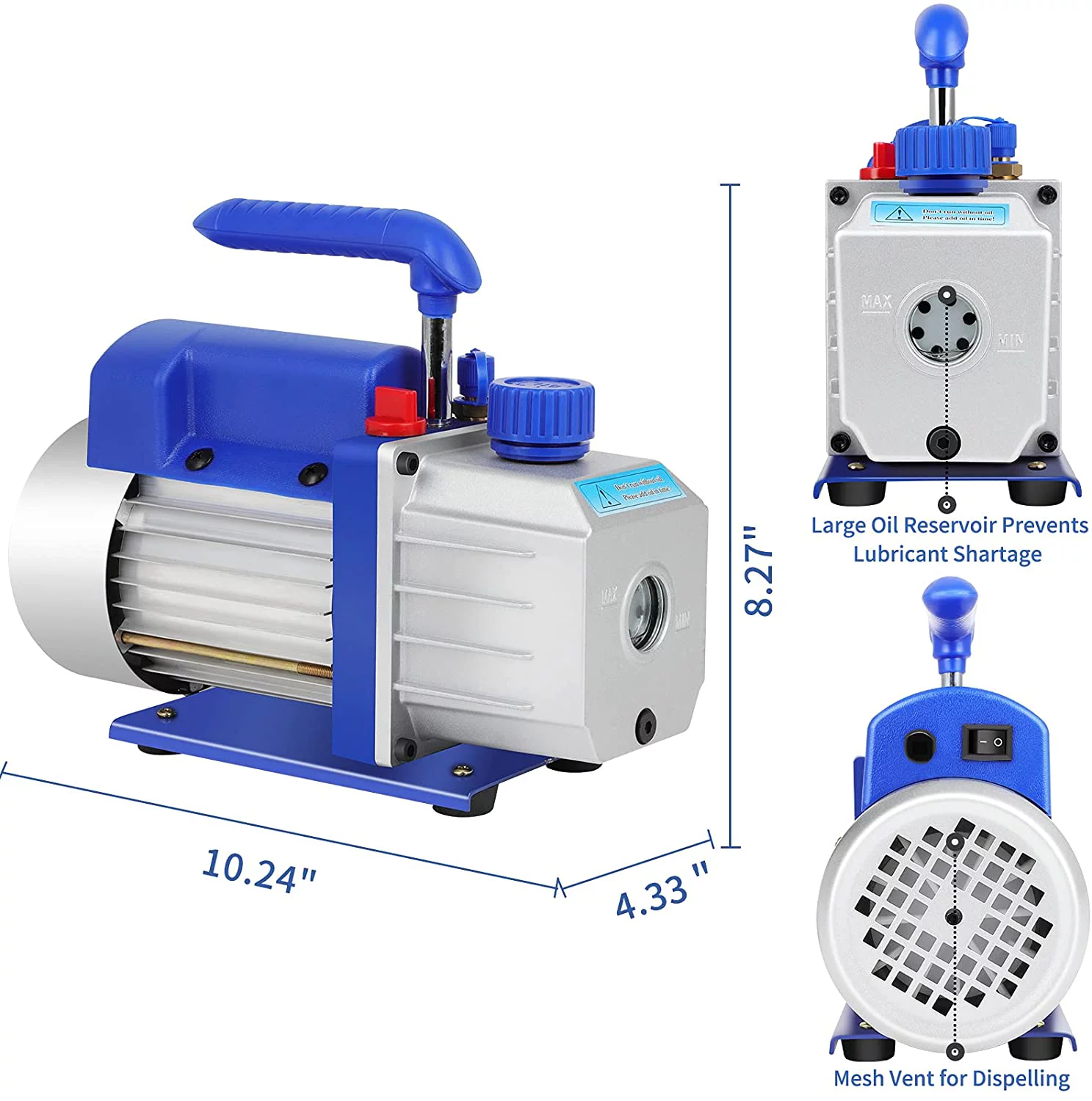 3CFM 1/4 hp Deep HVAC AC Vacuum Pump Refrigerant Conditioning Rotary Vane Hose