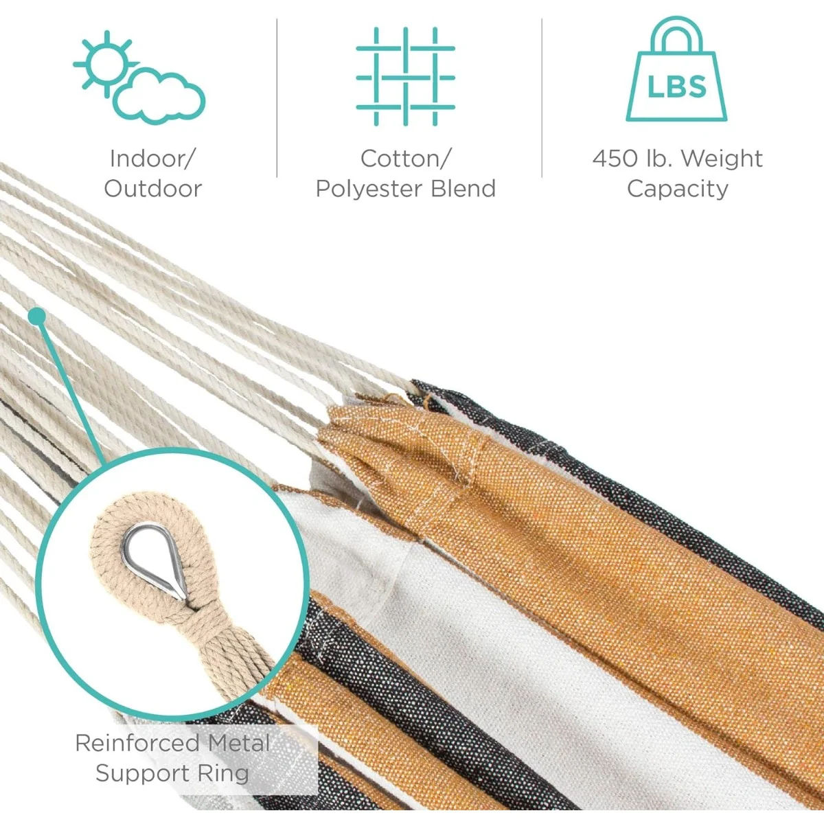 Double Hammock with Steel Stand, Indoor Outdoor Brazilian-Style Cotton Bed w/Carrying Bag, 2-Person Capacity - Desert Stripes