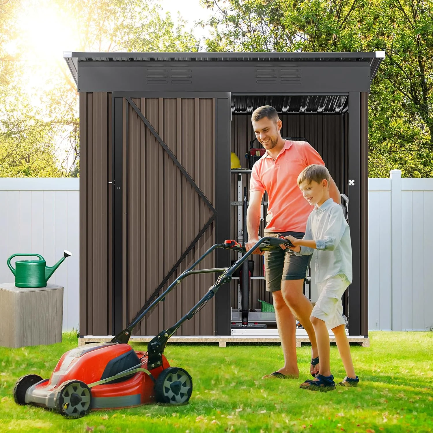 Outdoor Storage Shed 5X3ft, Heavy Duty Metal Tool Sheds Storage House With Single Lockable Door & For Garden, Patio, Lawn To Store Bikes, Trash Bins, Tools, Lawnmowers,Brown