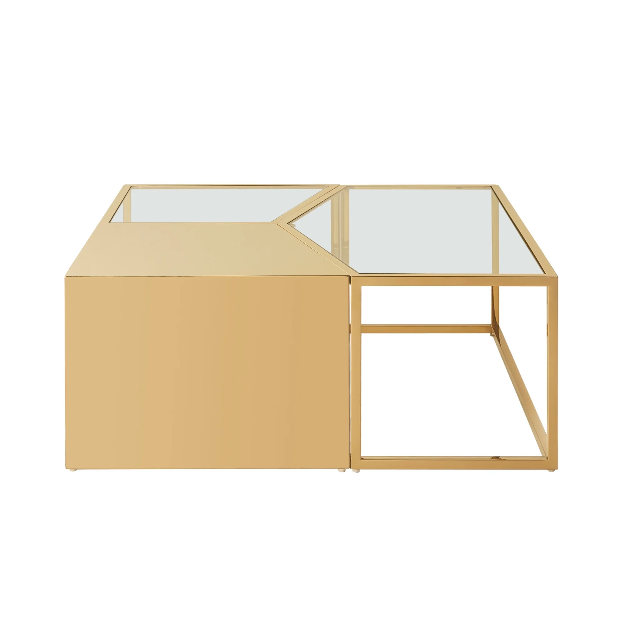 HomeRoots Clear, Gold Glass, Stainless Steel Mirrored Bunching Coffee Tables