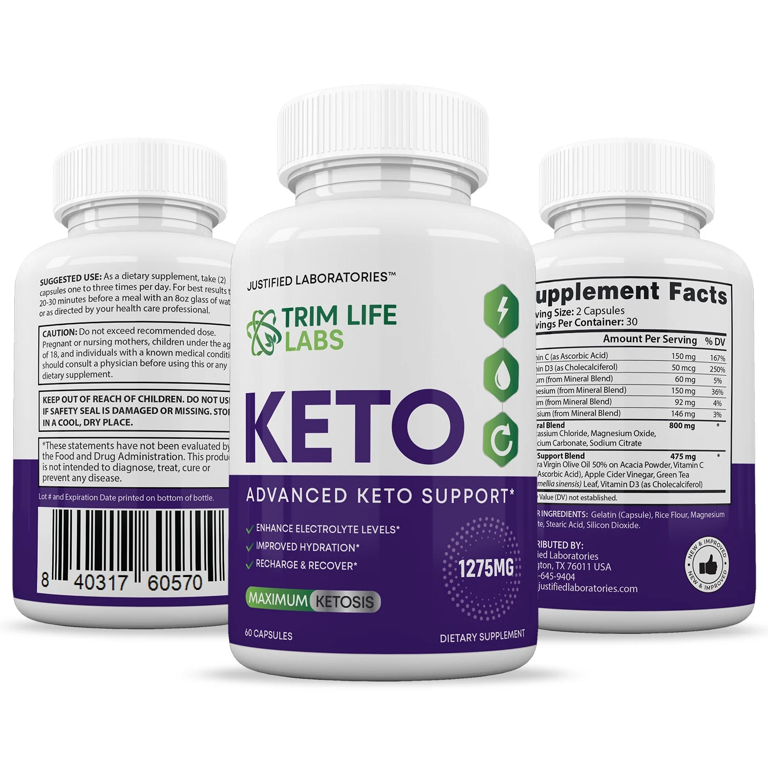 (2 Pack) Trim Life Labs Keto ACV Pills 1275mg Alternative to Gummies Dietary Supplement 120 Capsules