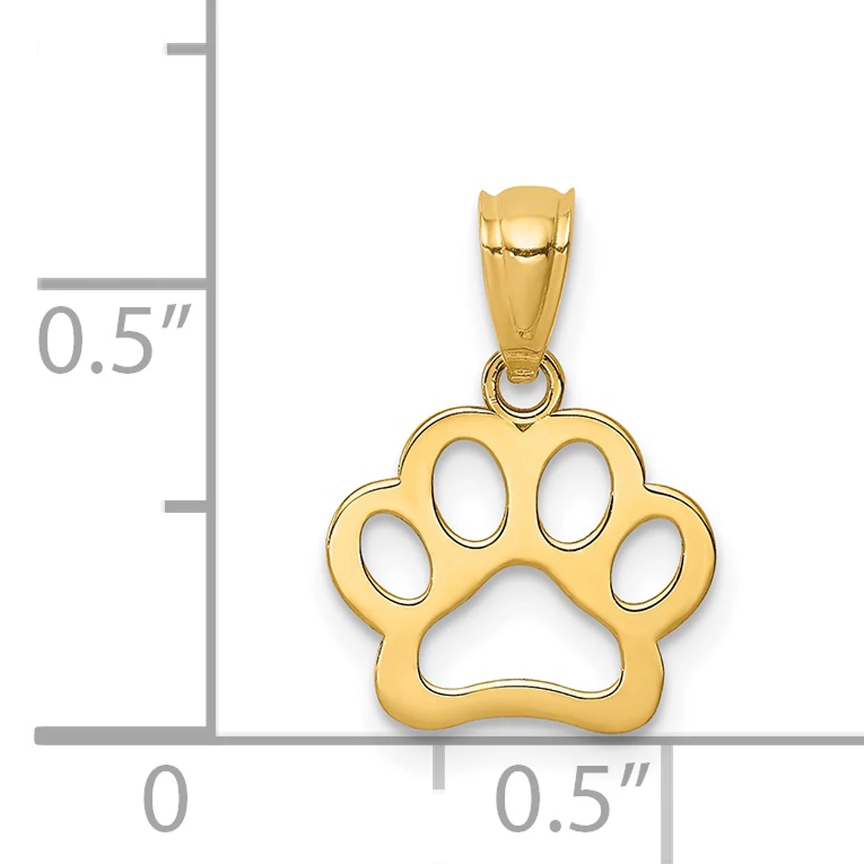 Carat in Karats 14K Yellow Gold Dog Paw Pendant Charm With 14K Yellow Gold Lightweight Rope Chain Necklace 20''