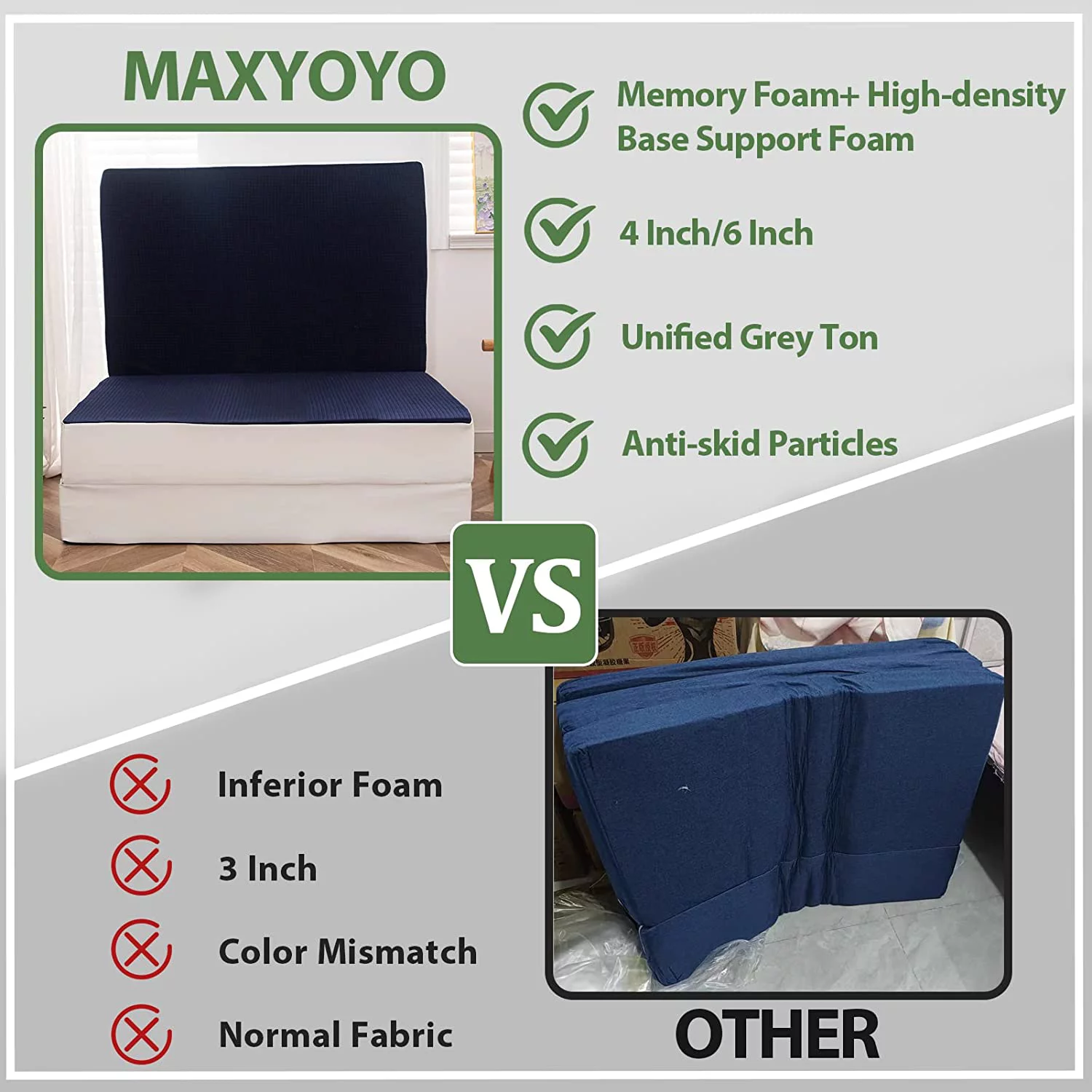 Foldable Mattress  4 Inch Foam Trifold Mattress Camping Mattress  Portable Floor Mattress Folding Bed with Washable Cover Cot Folding Mattress for Travel  Van  Guest  Navy  32x75 Inch