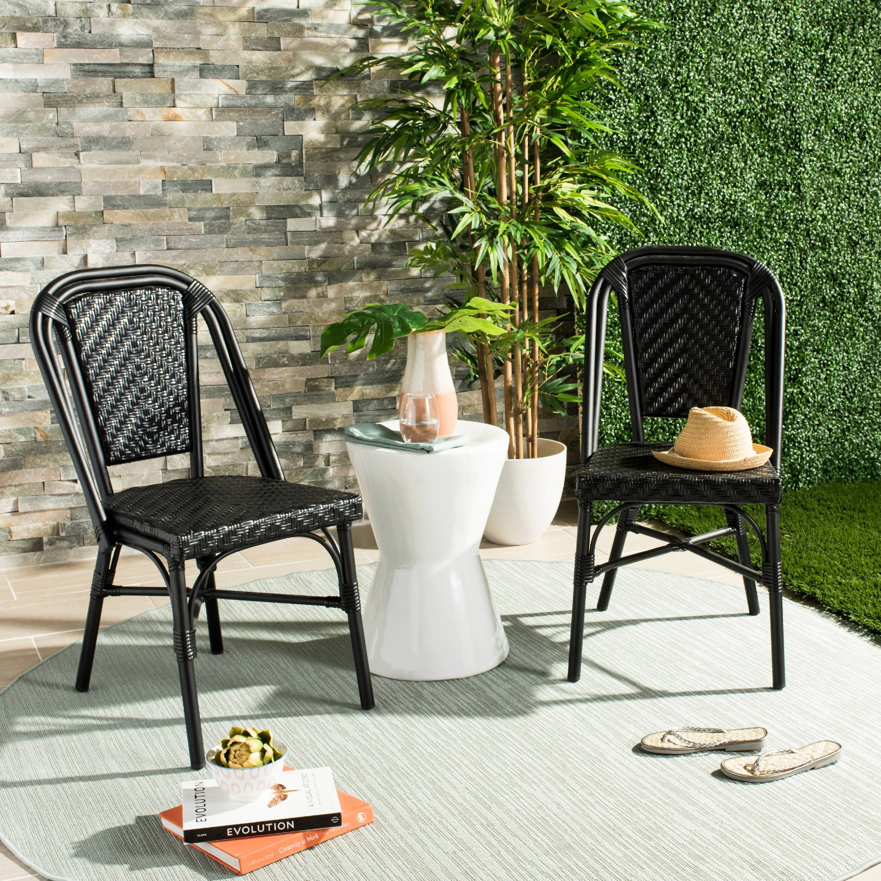 Safavieh Daria Outdoor Patio Stacking Side Chair, Set of 2 - Black
