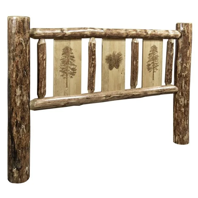 Montana Woodworks  Glacier Country Headboard with Laser Engraved Pine Design - Twin Size