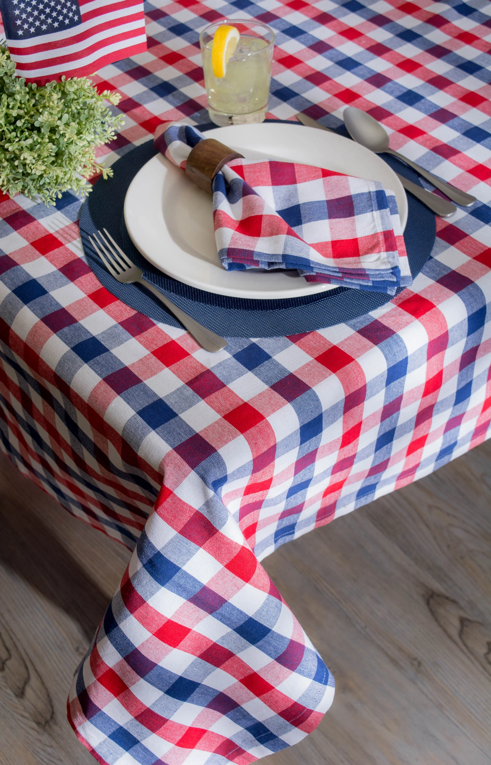 Red, White, and Blue Check Tablecloth 60x84