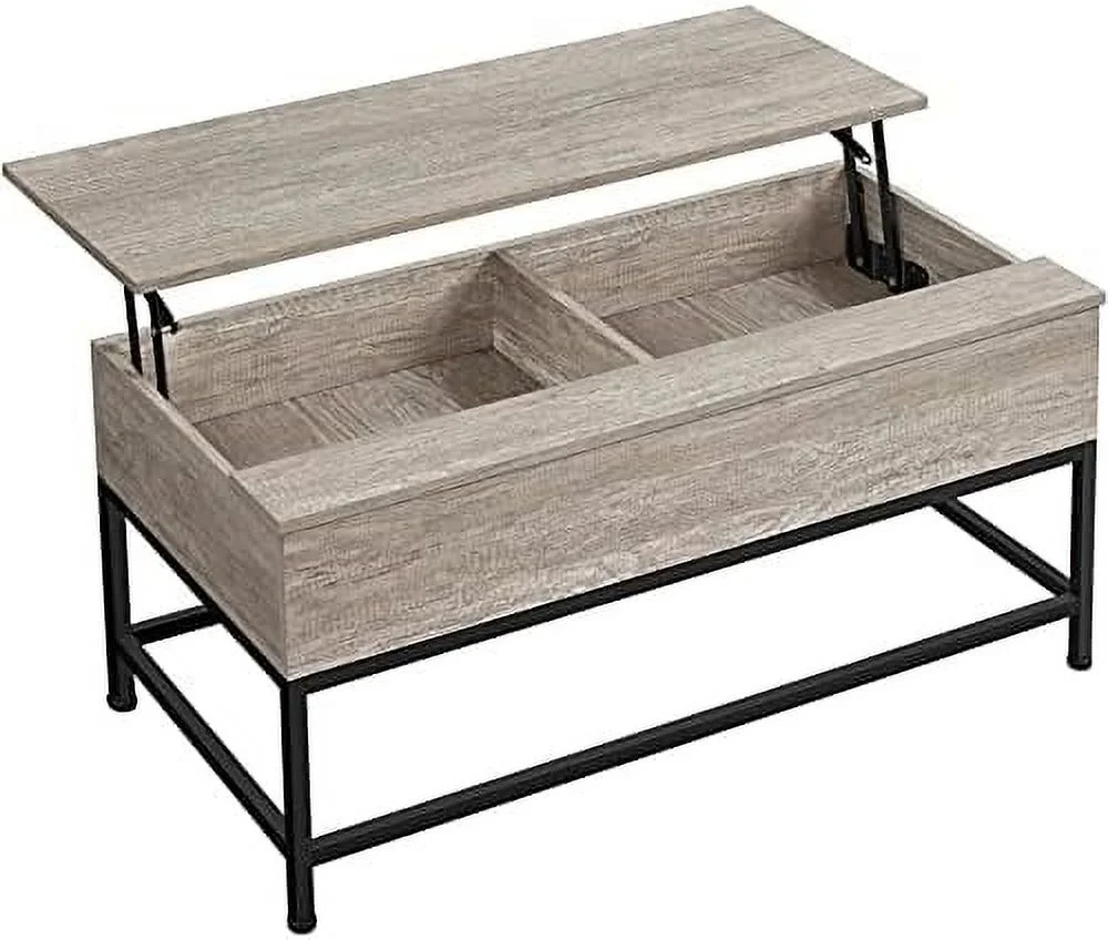 NTTBOBOEC 40" Industrial Lift Top Coffee Table with  for Living Room  Farmhouse Tea Table with Hidden  Compartments  Wooden Central Table with Sturdy Metal Frame  Gray