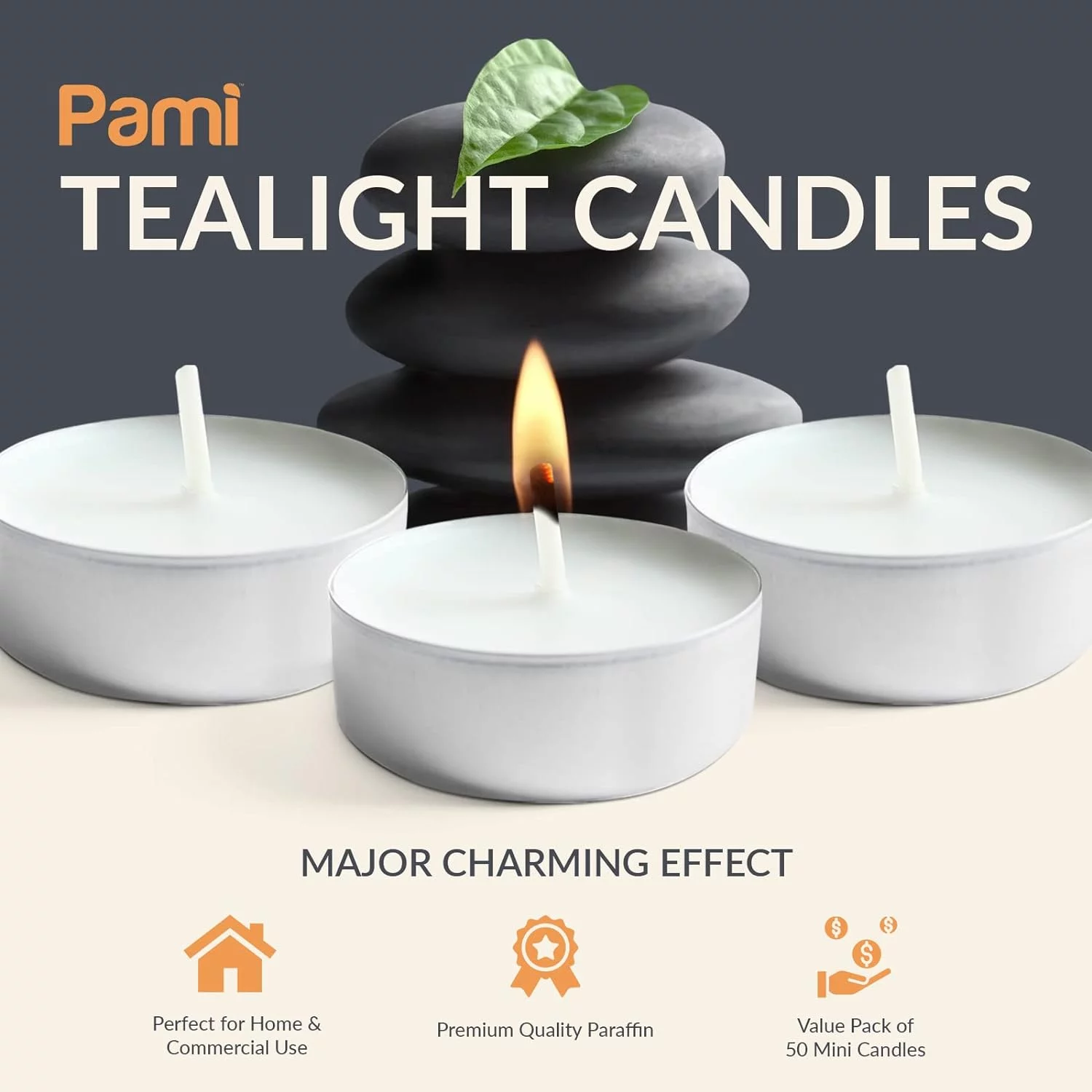 PAMI Premium Tealight Candles Unscented Paraffin Small Candles in Bulk, 50-Pack