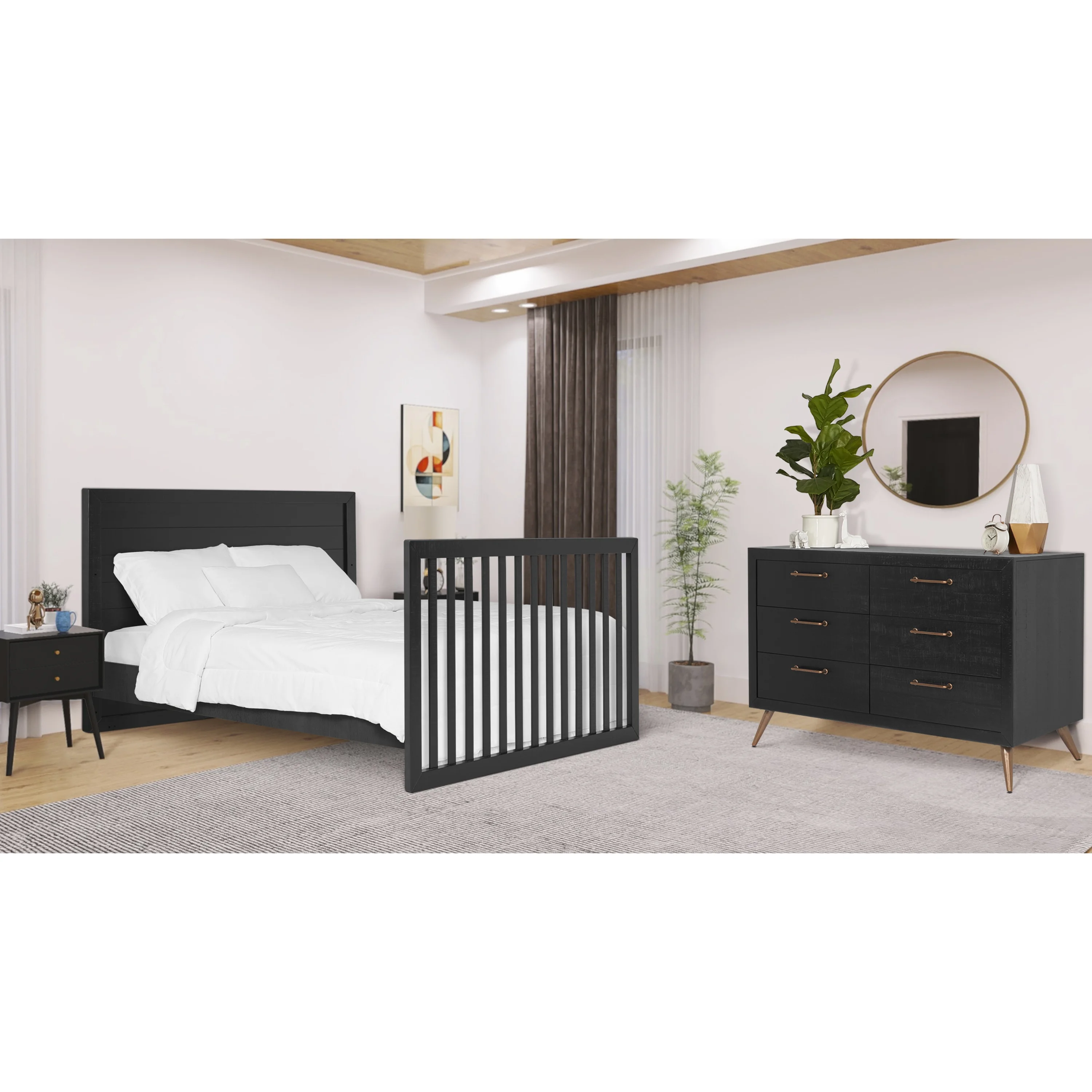 Evolur Stilnovo Mid Century 4 In 1 Convertible Crib In Onyx Black