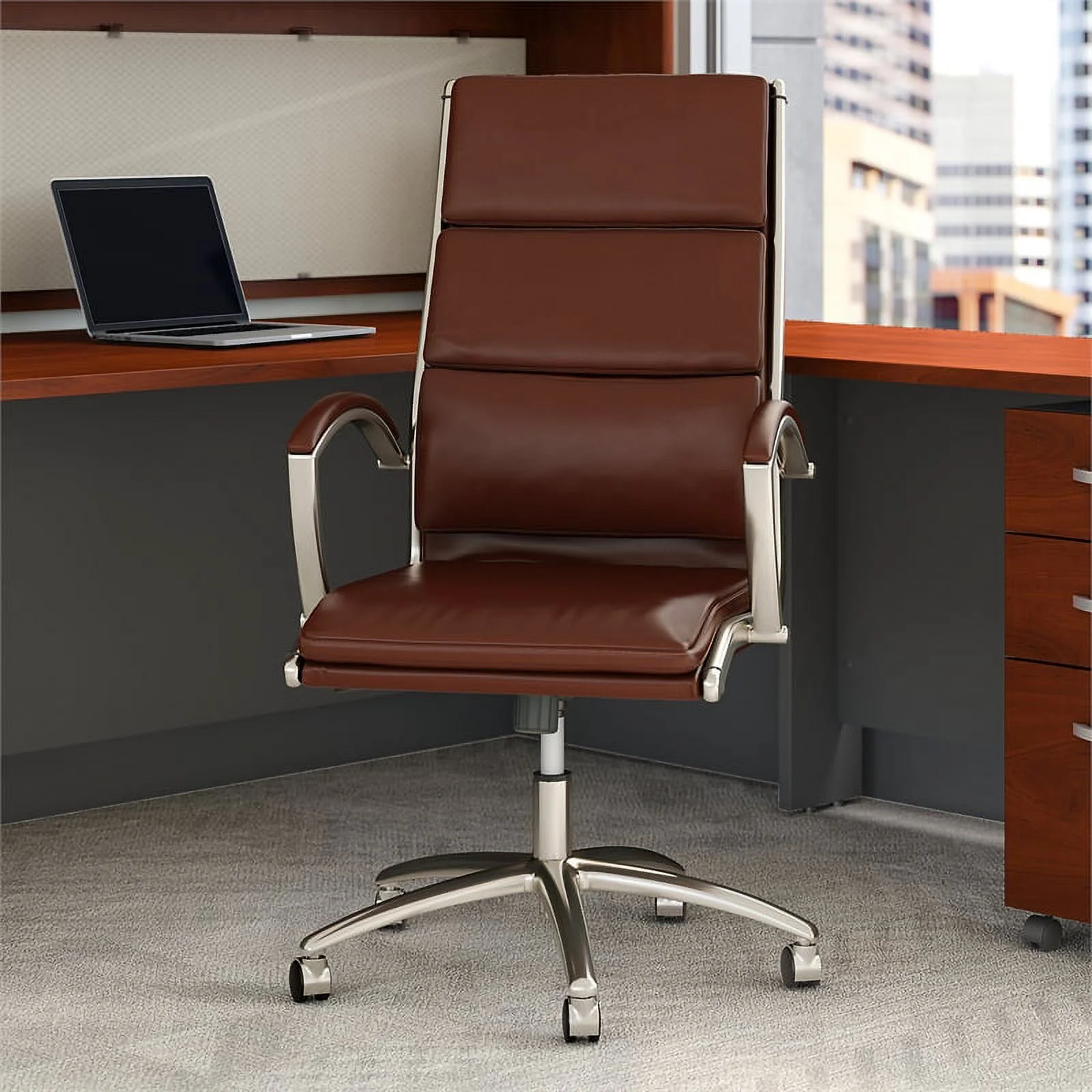 Scranton & Co High Back Leather Executive Office Chair in Cherry