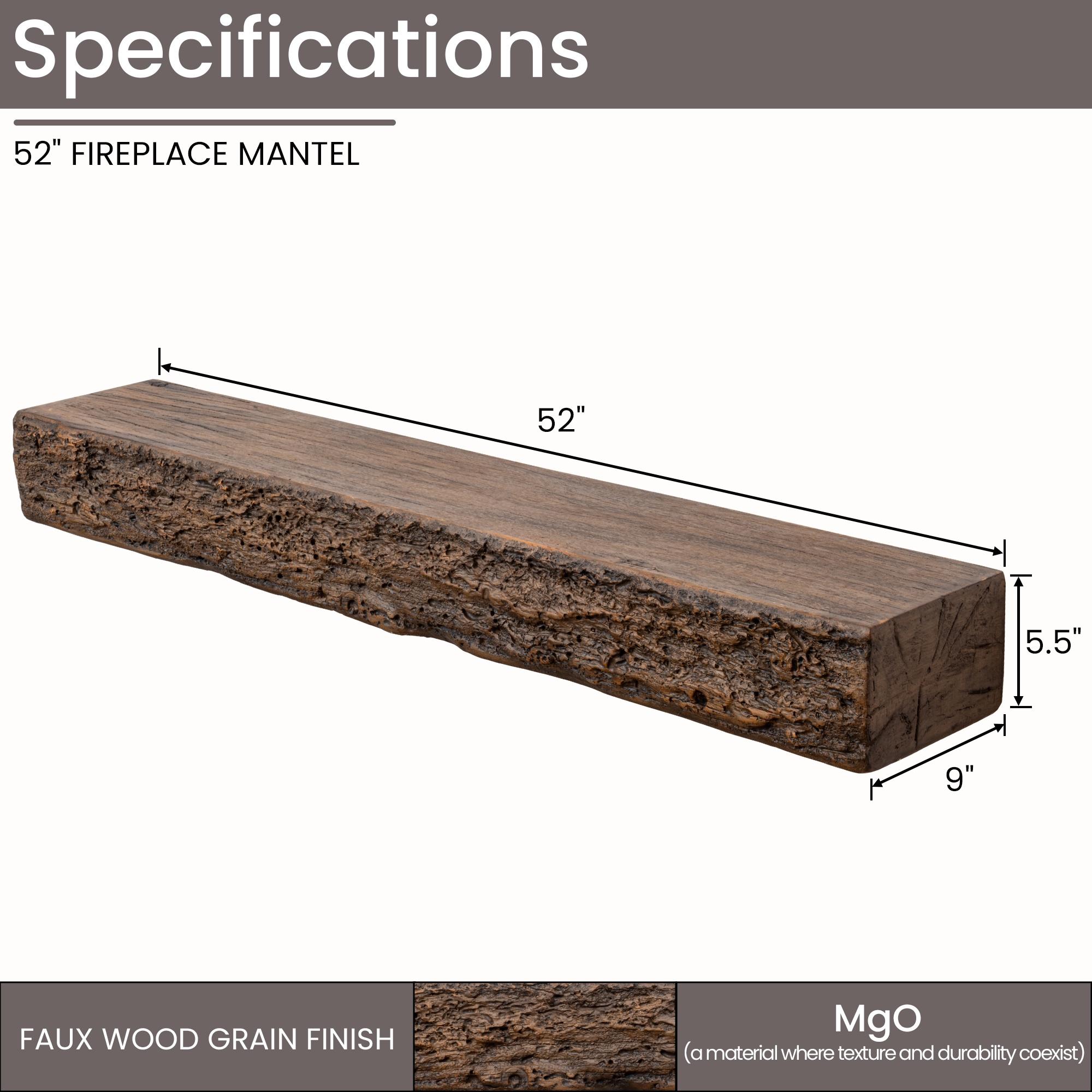 52inch Floating Concrete Fireplace Mantel Shelf,Distressed Brown