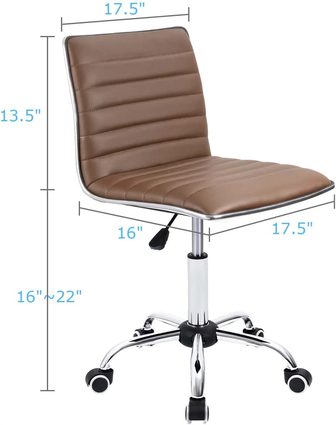 Mid Back Task Chair, Low Back Leather Swivel Office Chair, Computer Desk Chair Retro with Armless Ribbed