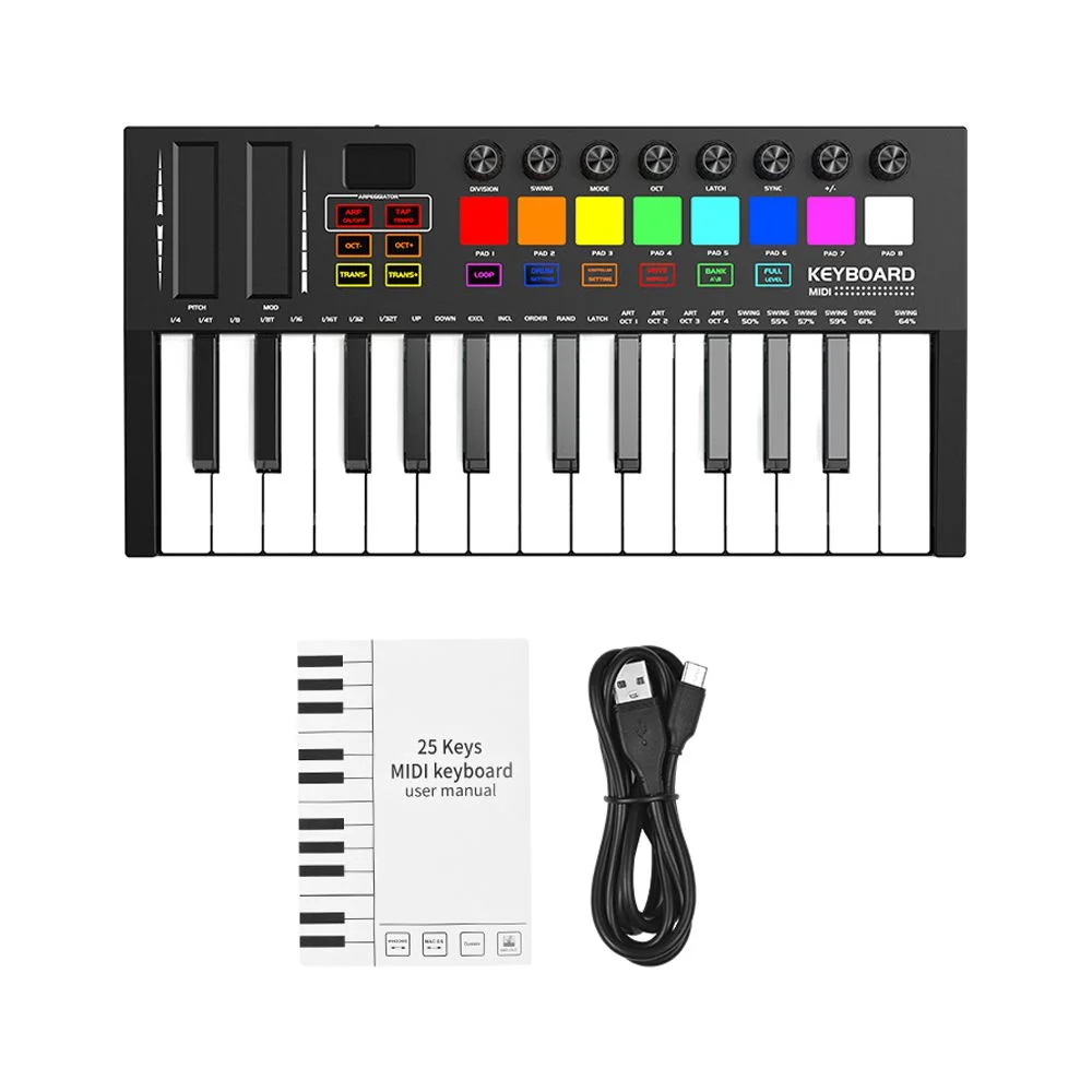MIDI controller,Pad Piano Usb Portable Pad Piano Usb 5v/1a Type-c Oled Display Knobs 25 Key Midi Piano Usb 5v/1a Audio Portable Pad Professional Audio Portable Type-c Oled Display Siuke