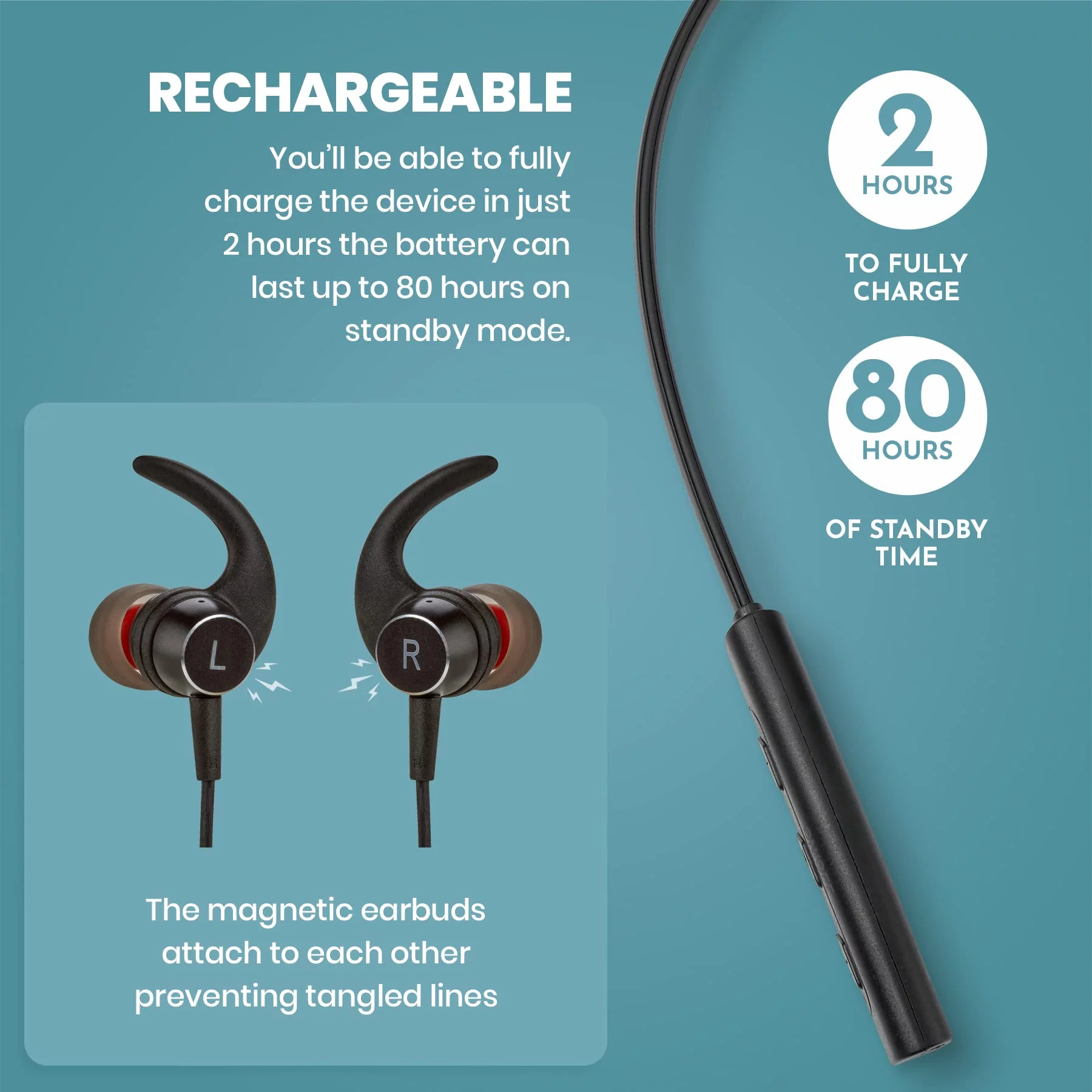 Rechargeable Hearing Amplifier - Wireless Hands-Free Neckband, Black by MEDca