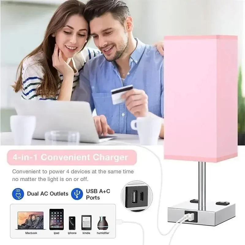 Led Table Lamp for Bedroom Touch Control Bedside Lights with USB-C+A Port Usb Rechargeable Lamp Book Reading Lamp Home-appliance