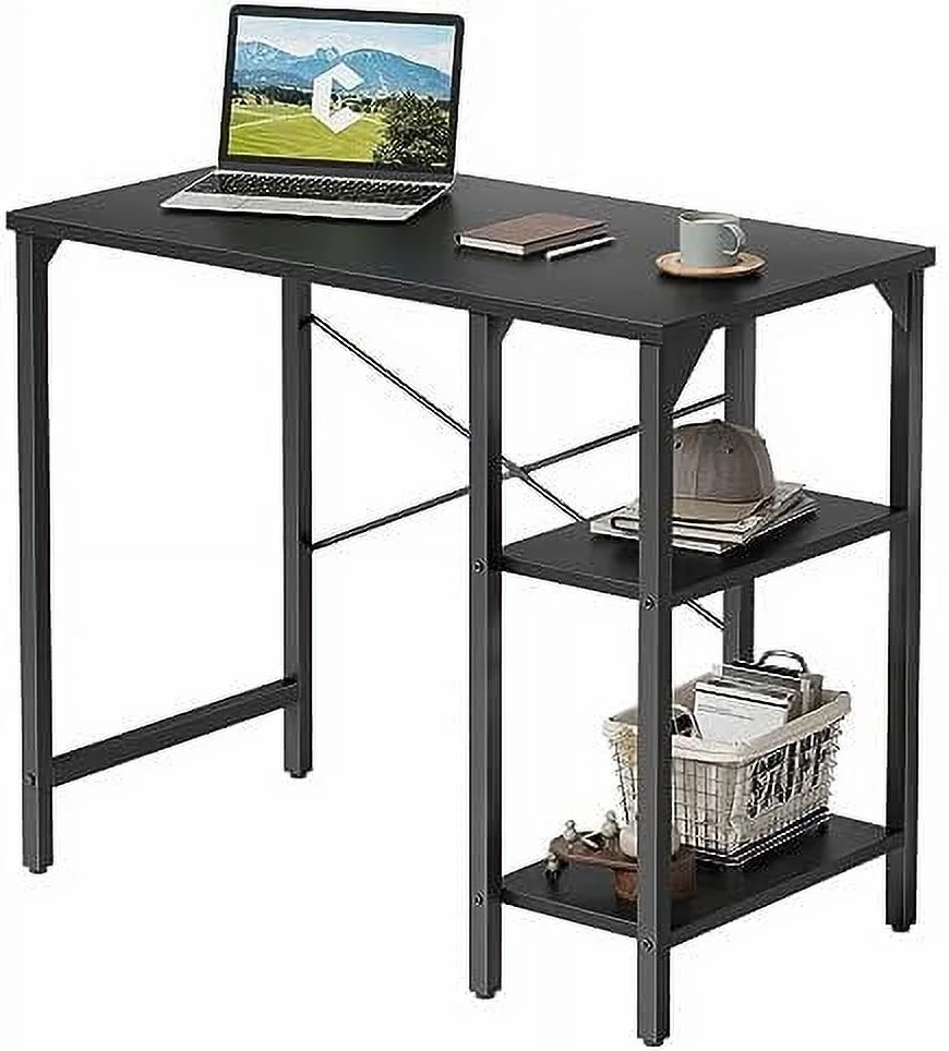 CKPFVY Computer Desk  35 Inch Small Home Office Desk with Drawer  Shelves for Small Space  Writing Study Desk  Black