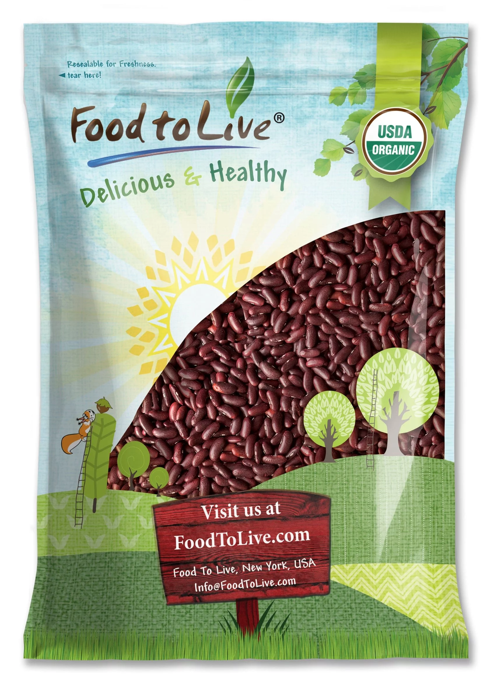 Organic Dark Red Kidney Beans, 15 Pounds — Non-GMO, Sproutable, Kosher, Raw, Vegan — by Food to Live