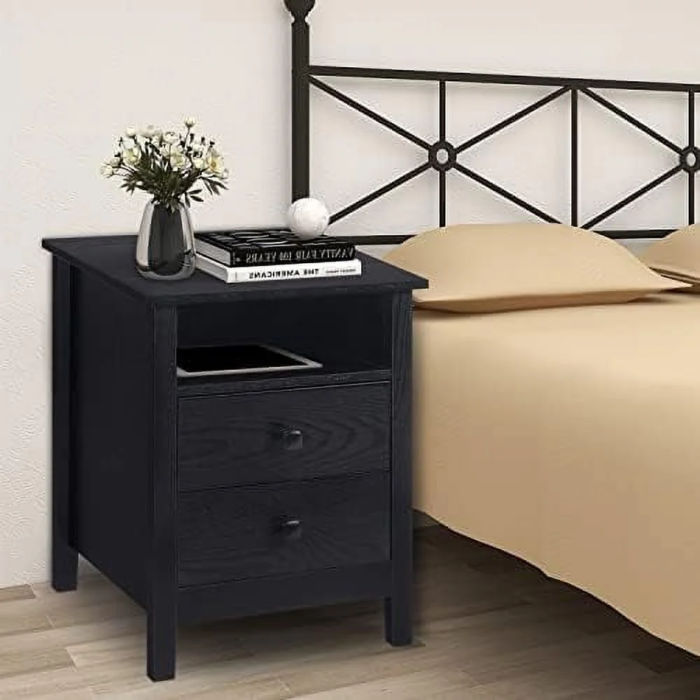 SQTRFCV Nightstands for Bedroom -  Wooden Night Stand  Bedside Table  Bedroom Nightstand with Drawers  Farmhouse Style Bedroom  (White Wood Grain  3-Drawer)