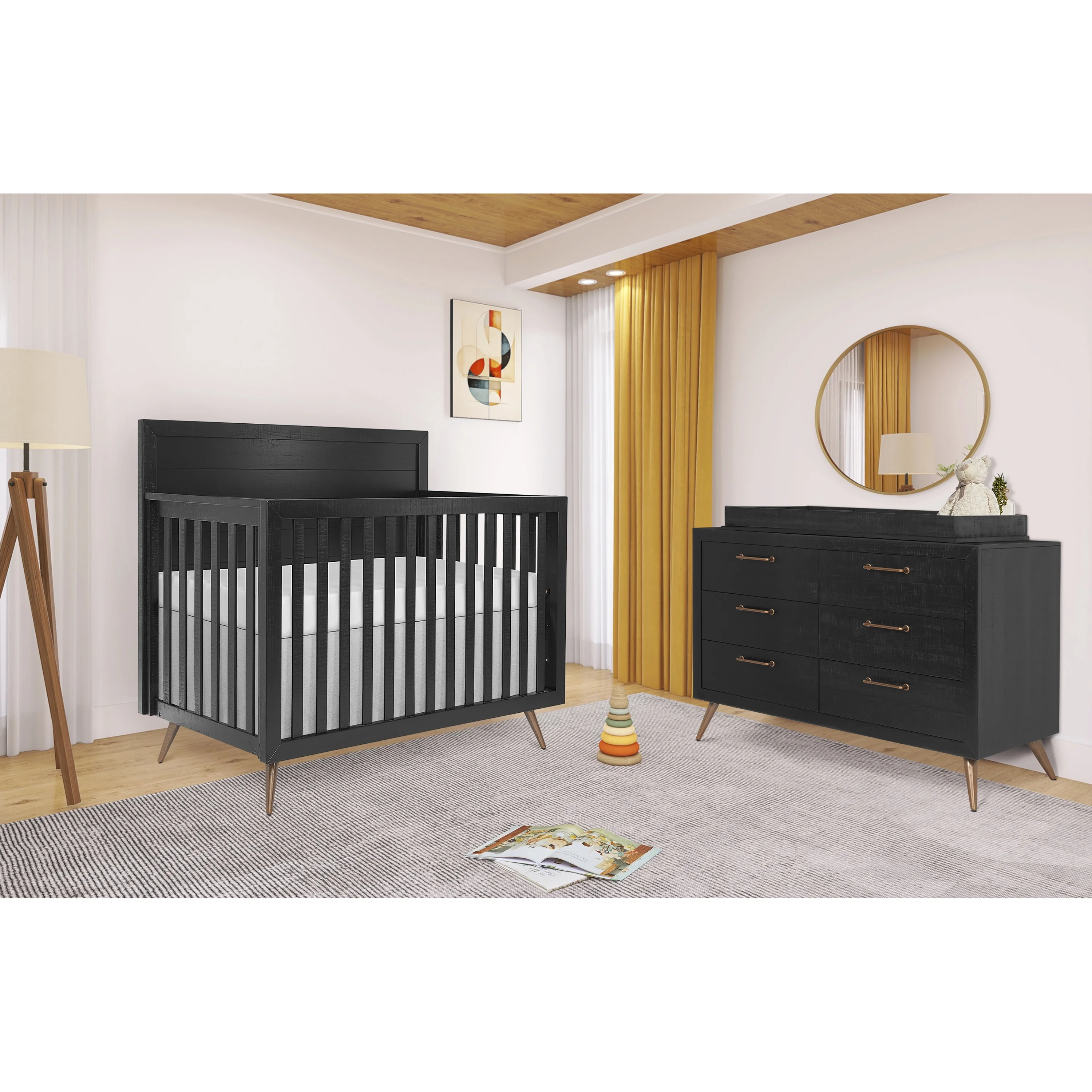 Evolur Stilnovo Mid Century 4 In 1 Convertible Crib In Onyx Black