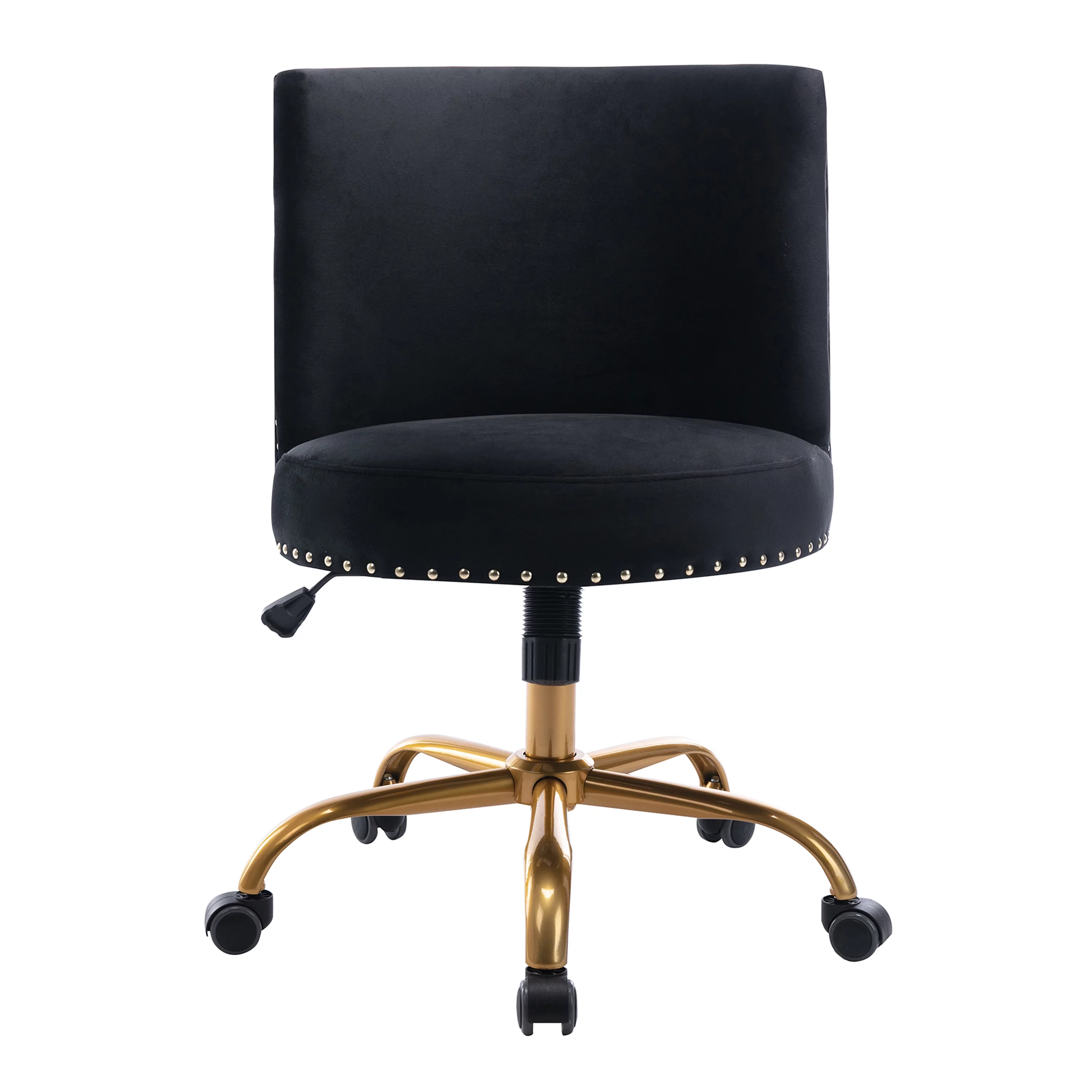Accent Office Computer Desk Swivel Velvet Desk Chair with Nailhead Trim and Metal Legs, Height Adjustable Vanity Chair Rolling Tufted Chair for Living Room Bedroom Lounge, Black