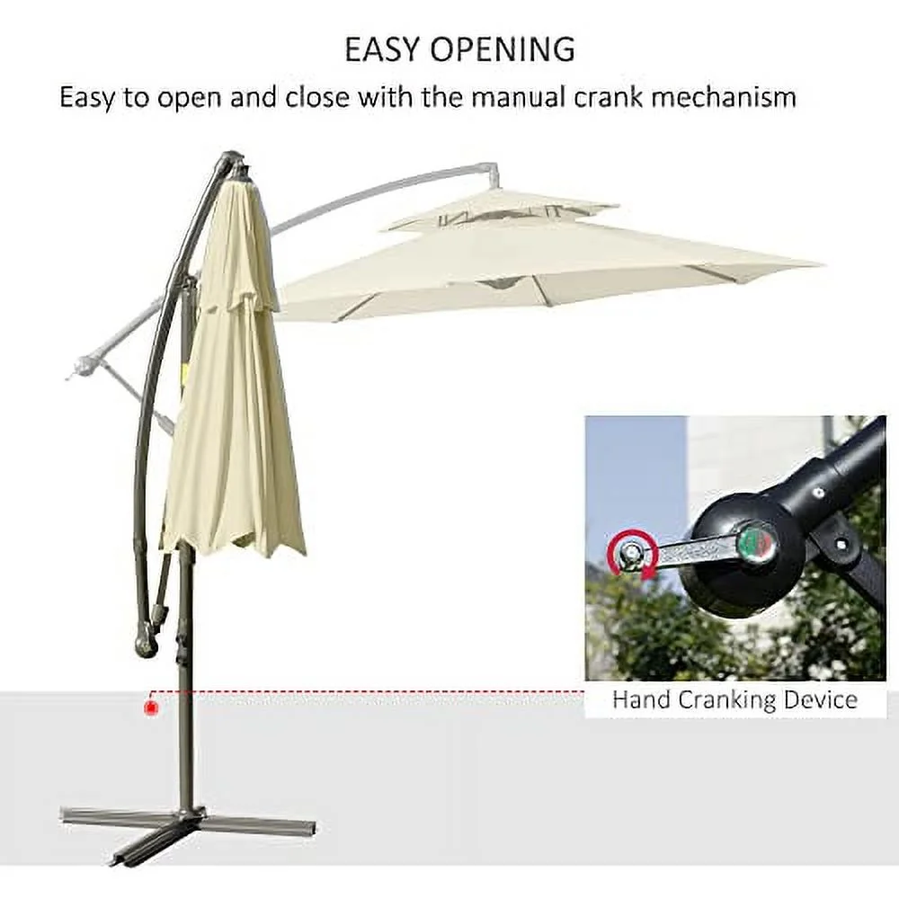 Outsunny 9' 2-Tier Cantilever Umbrella with Crank Handle, Cross Base and 8 Ribs, Garden Patio Offset Umbrella for Backyard, Poolside, and Lawn