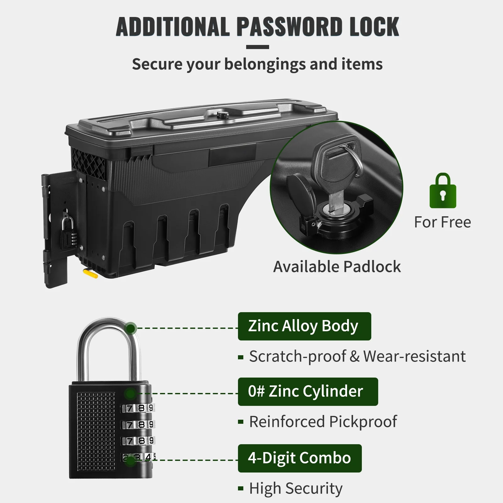 SKYSHALO Truck Bed Storage Box, 6.6 Gal/20 LWaterproof ABS Wheel Well Tool Box with Password Padlock, Lockable Lid, Compatible with Dodge Ram 1500 2019-2021, Driver Side, Black