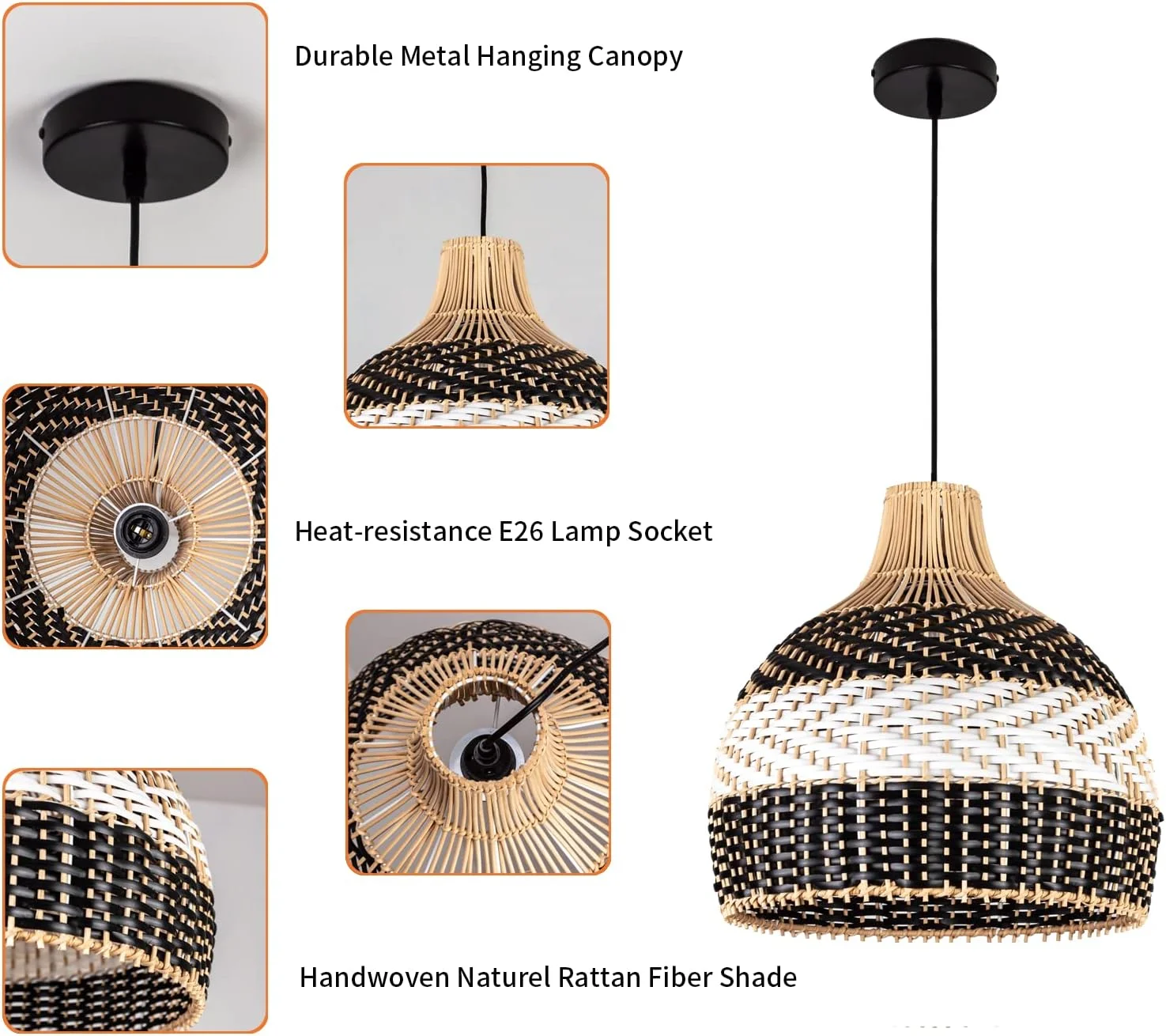 Faux Rattan Pendant Light 15.74