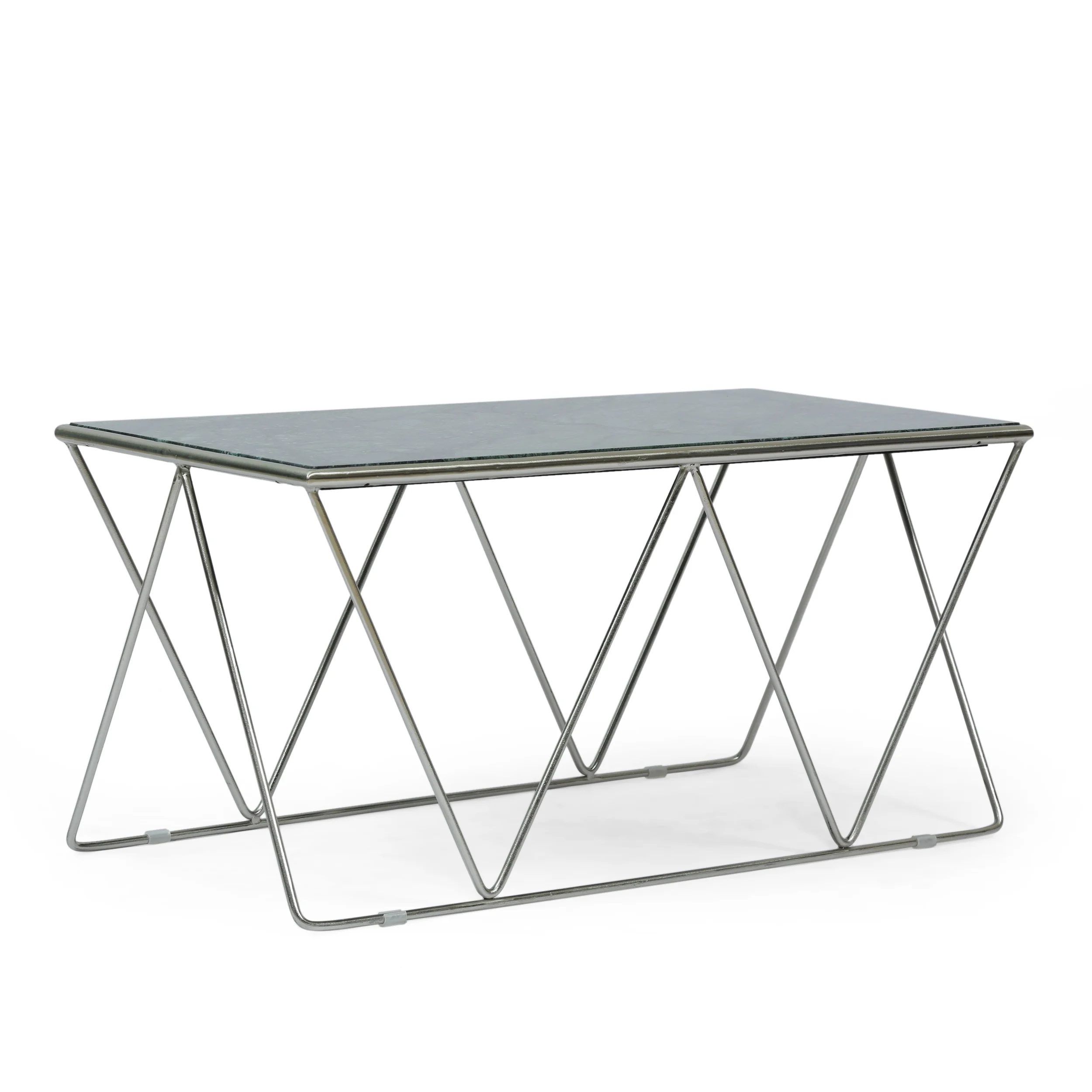 Noble House Gieke Marble Rectangle Top Handcrafted Coffee Table, Green and Nickel