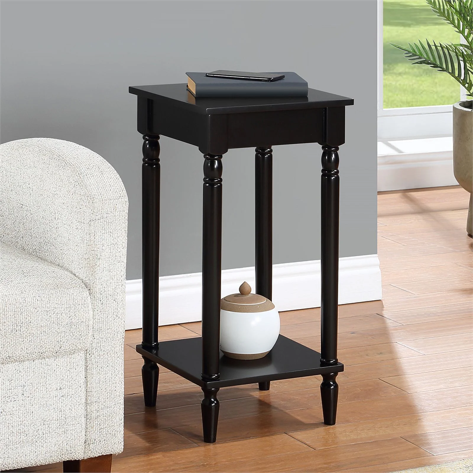 Pemberly Row Modern End Table with Shelf in Black Wood Finish