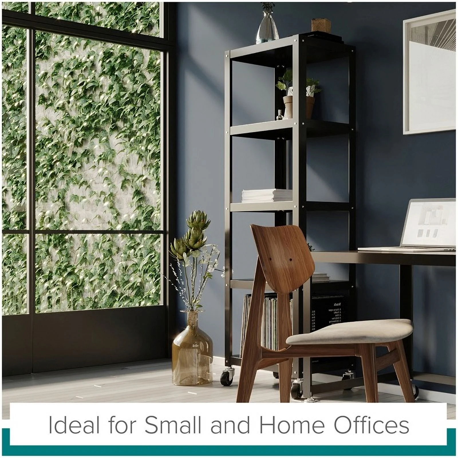 Pemberly Row 5-Shelf Steel Metal High Mobile Bookcase in Black