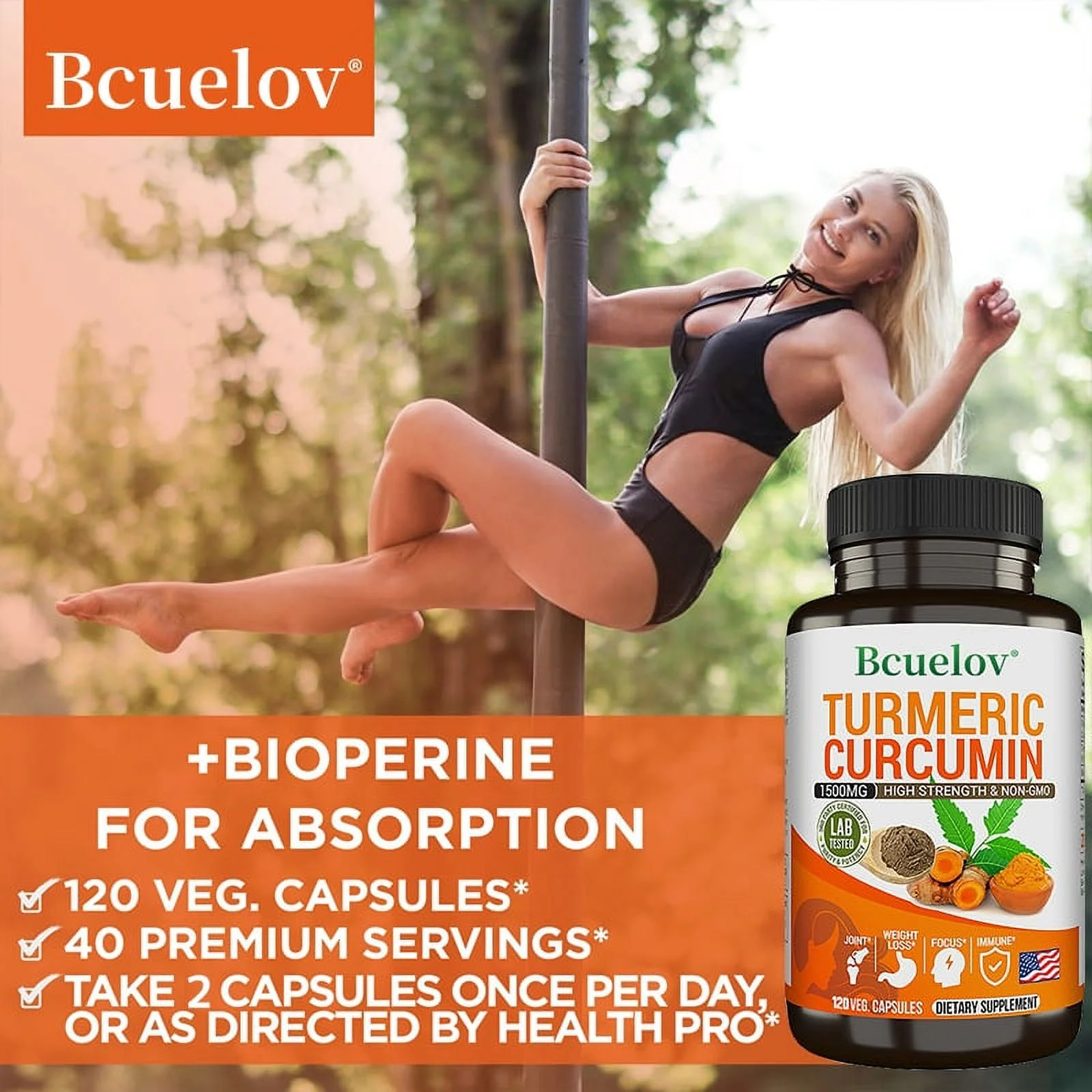 Bcuelov Turmeric & Curcumin Capsules 1500 mg - Natural joint support with ultra-high absorption and potency - Non-GMO - Gluten-free