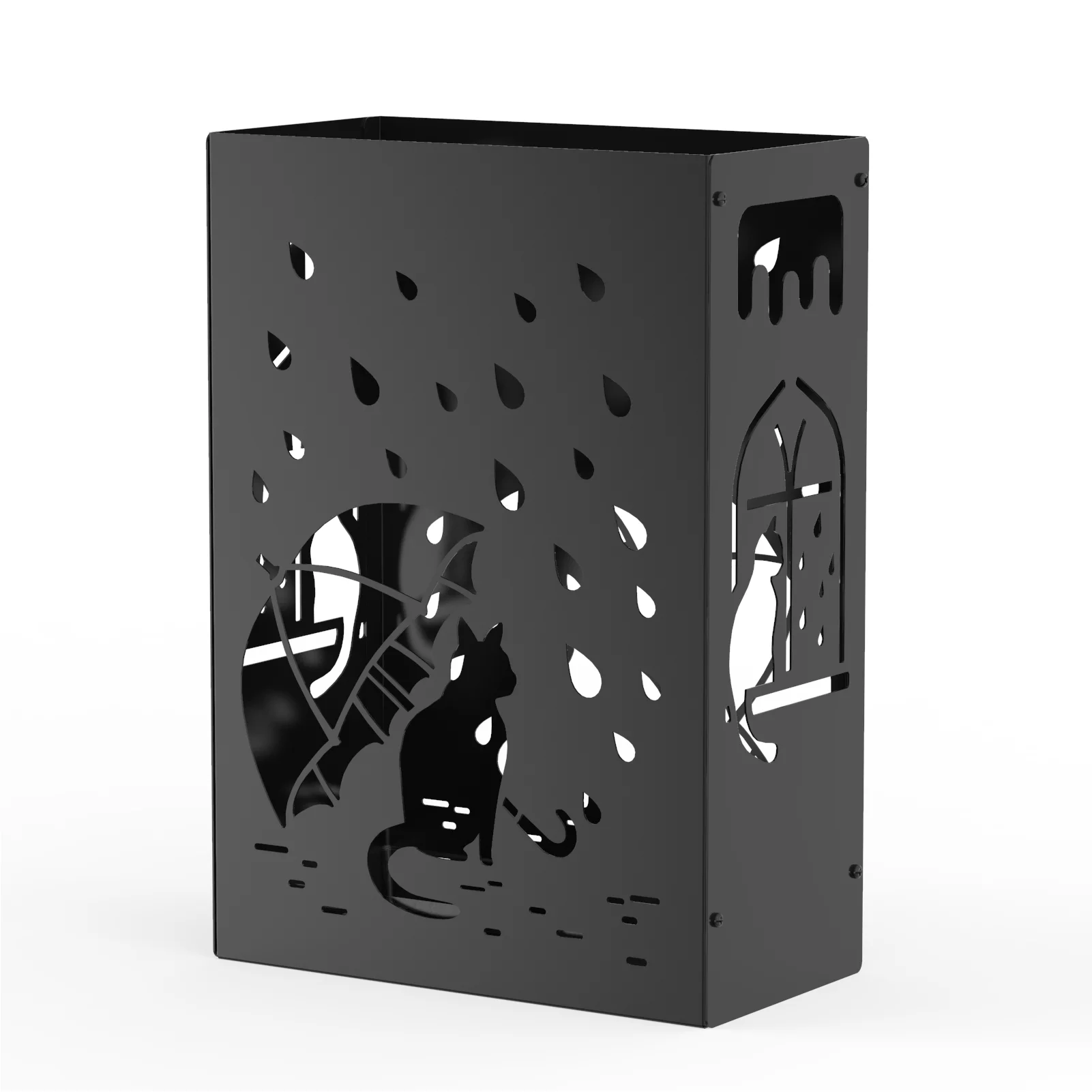 Mango Steam Rectangle Umbrella Rack, Raining Cats for Corner (Black, Powder Coated)