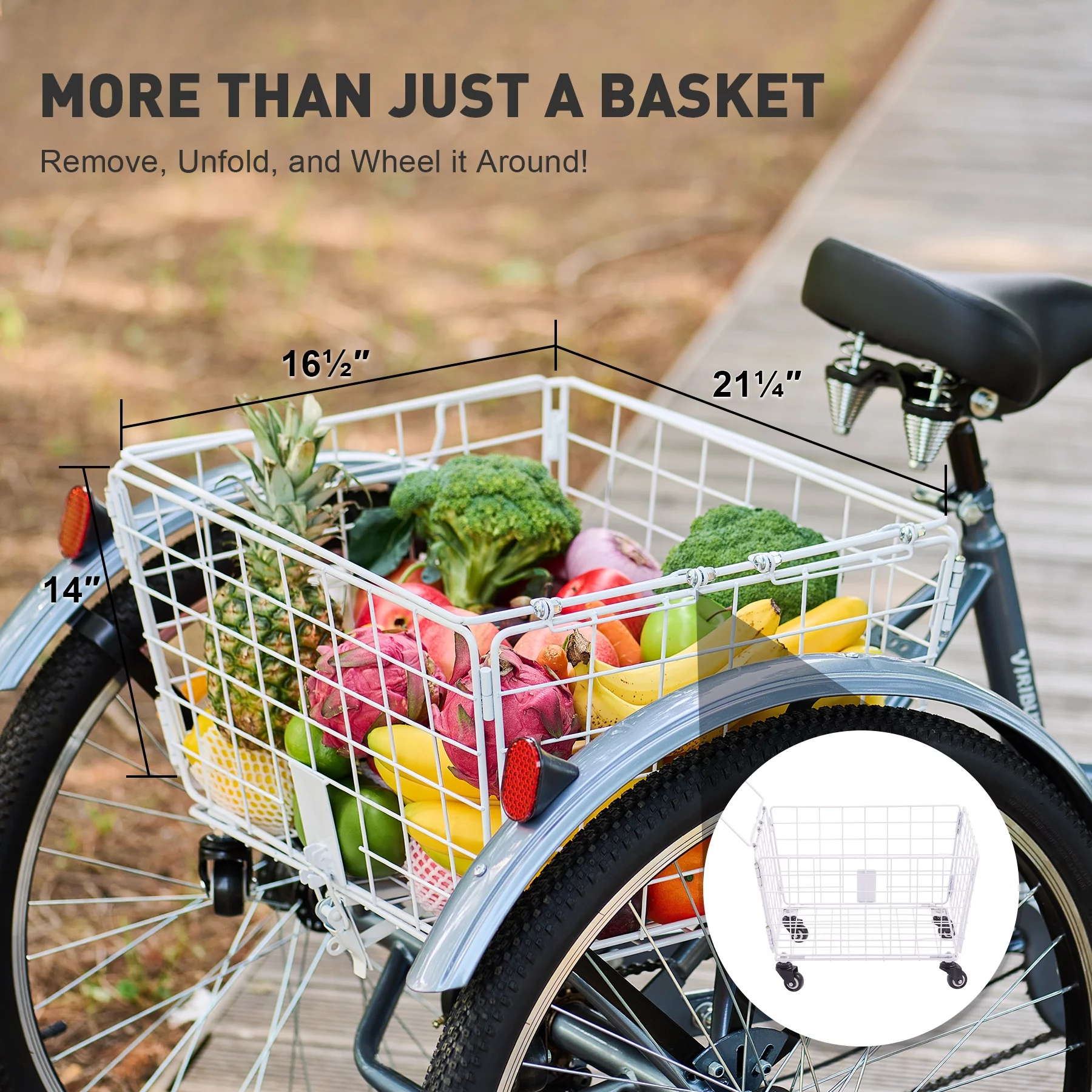 VIRIBUS 24 Inch Adult Exercise Trike 7 Speed with Front Rear Basket Matte Gray