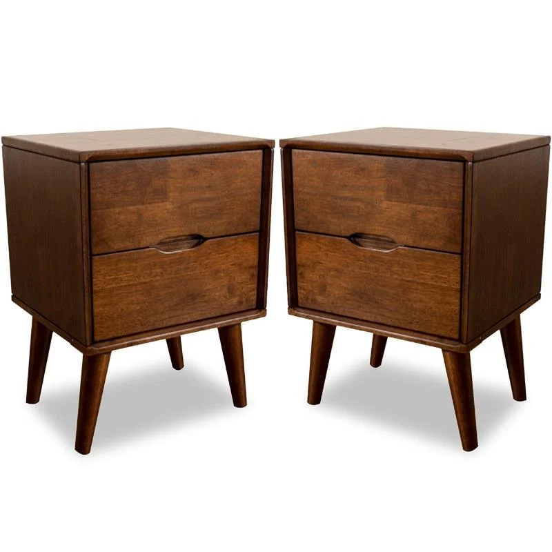 Home Square 2 Piece Mid-Century Modern Wood Nightstand Set in Walnut