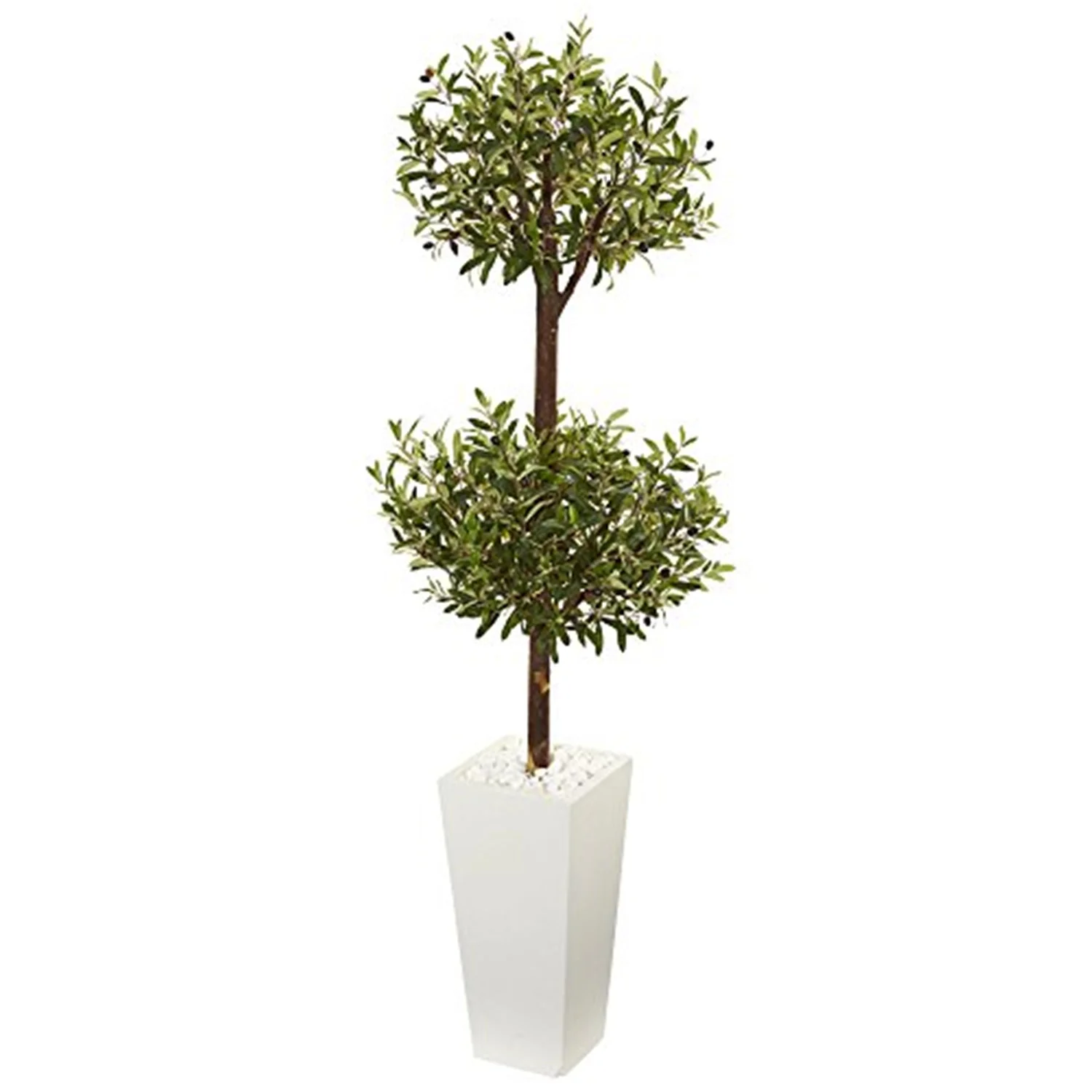 5.5' Olive Artificial Double Topiary Tree in White Tower Planter