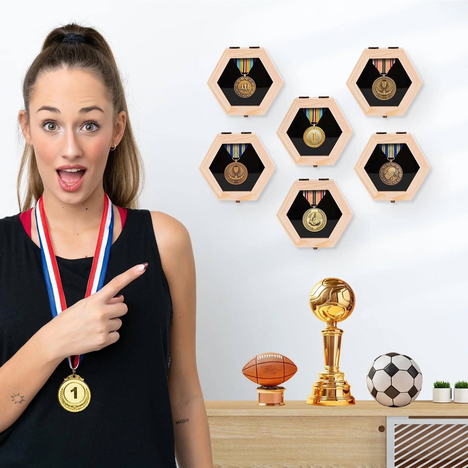 BiJun Medal Display Case,Shadow Box for Medals Race Medal Display for Sports Medals, Track & Field, Military, Spartan, Races, Running, Marathons (6Pack)