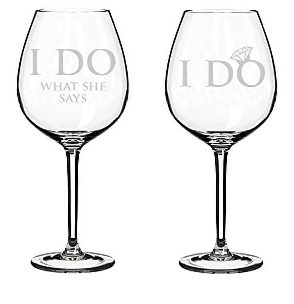 Set of 2 Wine Glasses Funny Wedding Bride I Do Groom I Do What She Says (20 oz Jumbo)