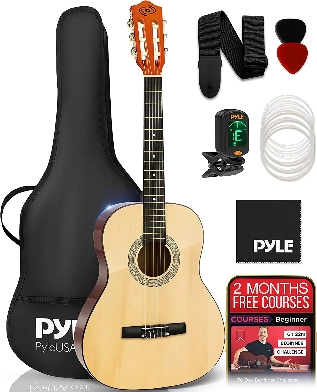 6-String Classic Guitar - 3/4 Size Scale Guitar with Digital Tuner & Accessory Kit (36’’ -inch)