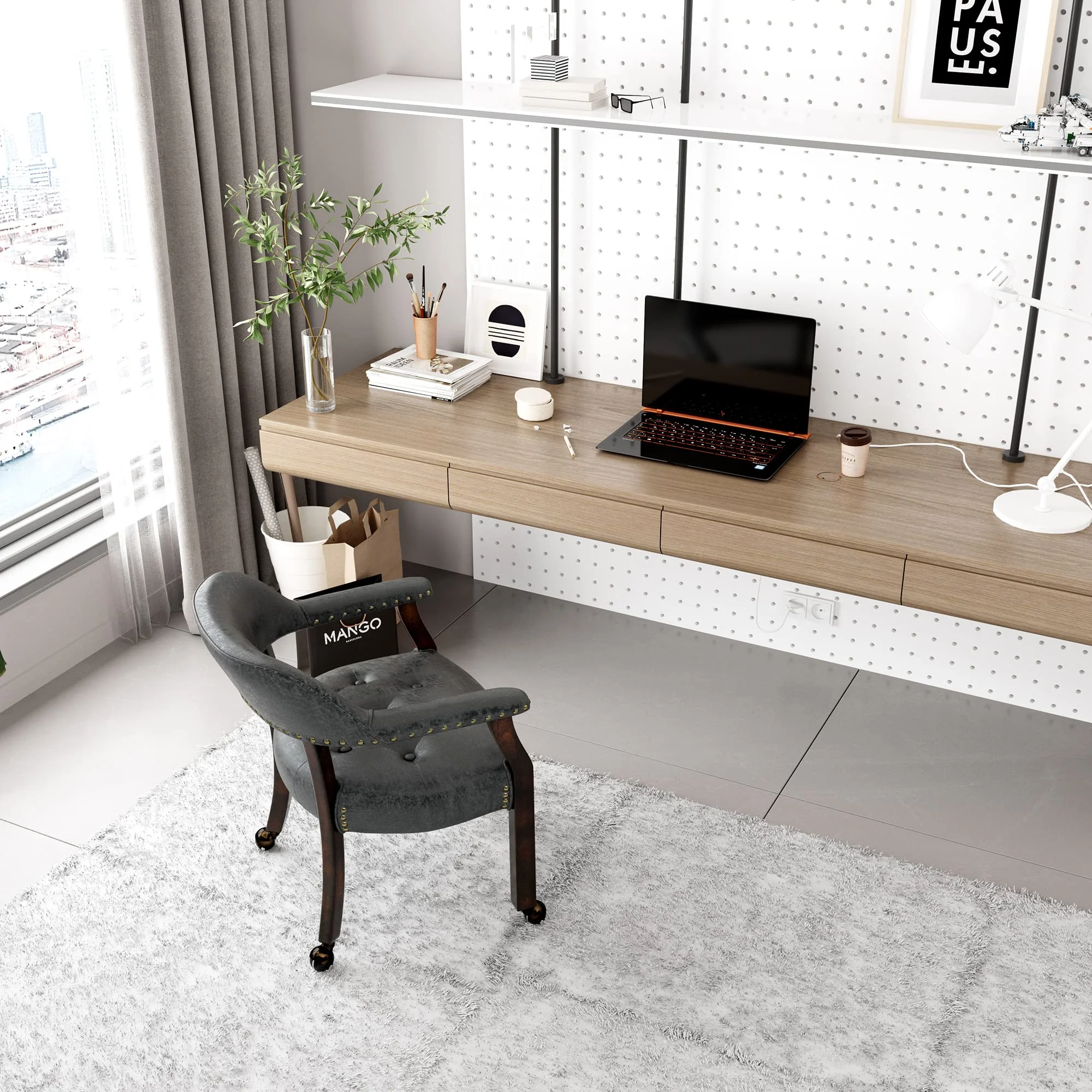 JESONVID Dining Chair with Casters Set of 2, Captain's Chair with Caster Dining Room Chairs with Rollers Curving Backrest Dinette Sets Poker Chair with Wheels Kitchen Table Rolling Chairs,Grey 318GY