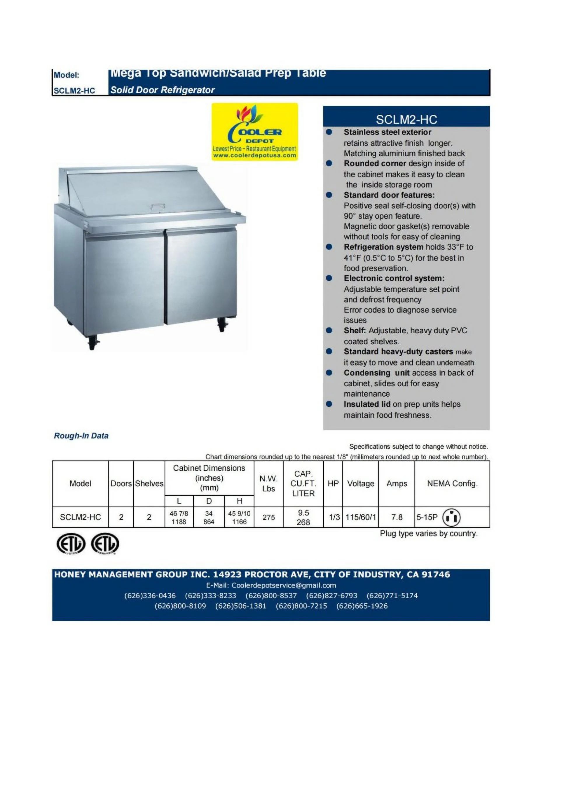 NSF ETL Sandwich Prep Table Top mega 48 ins SCLM2