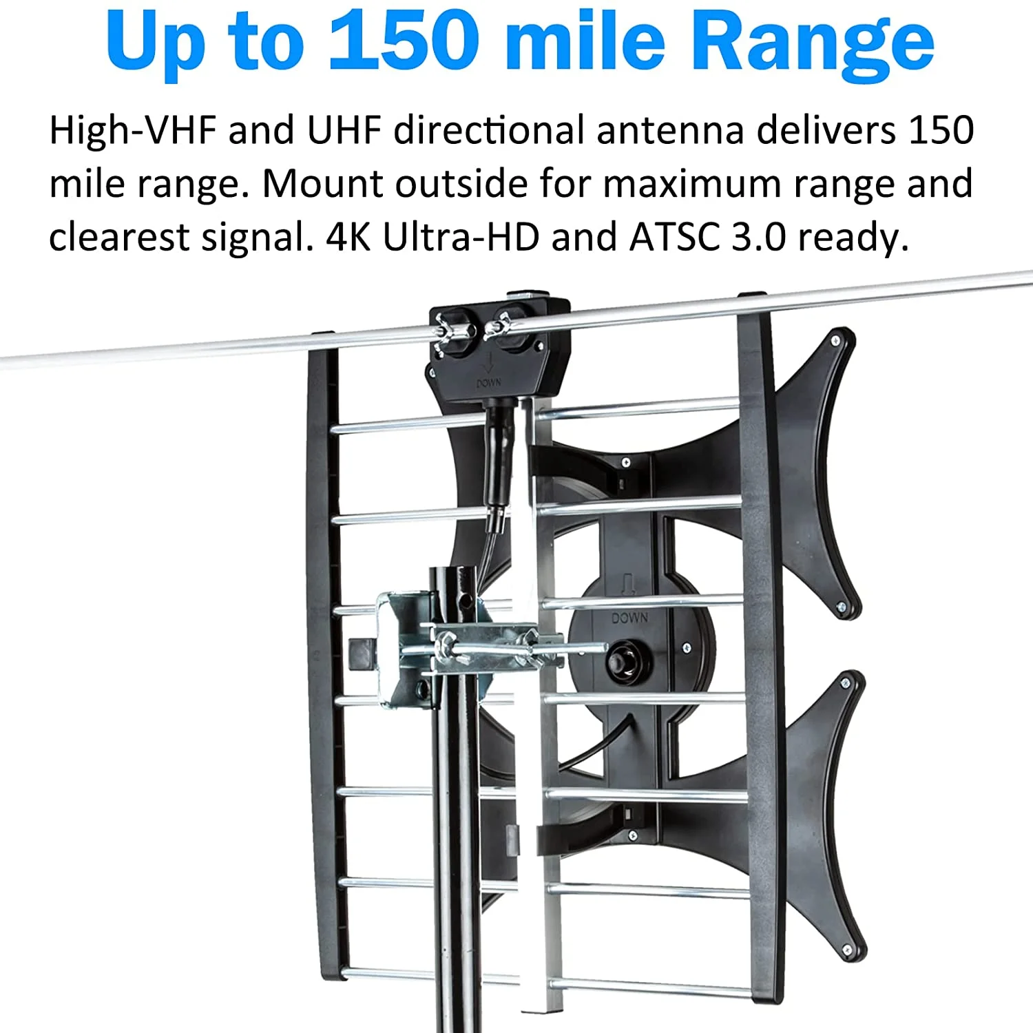 Five Star HDTV Antenna - up to 150 mile Range Multi-Directional 4V, 4K Ready FM UHF/VHF, Indoor, Attic, Outdoor