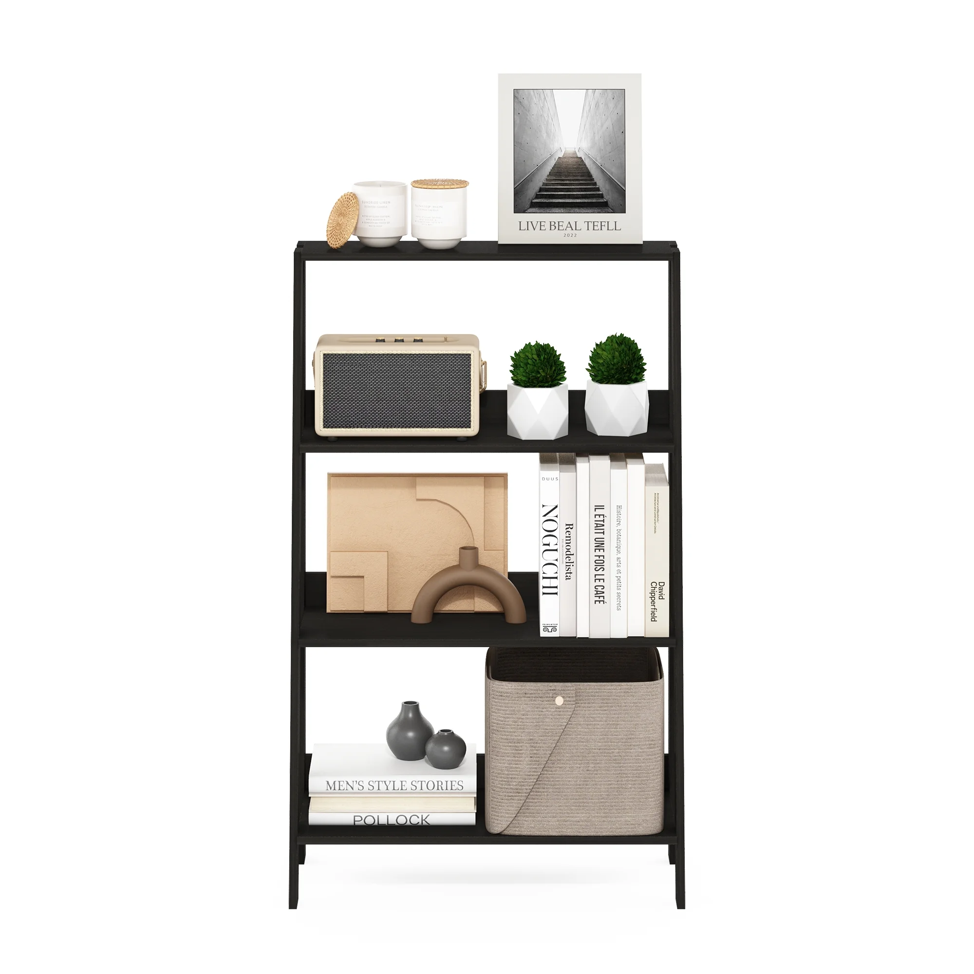 Furinno Ladder Bookcase Display Shelf, 4-Tier, Espresso