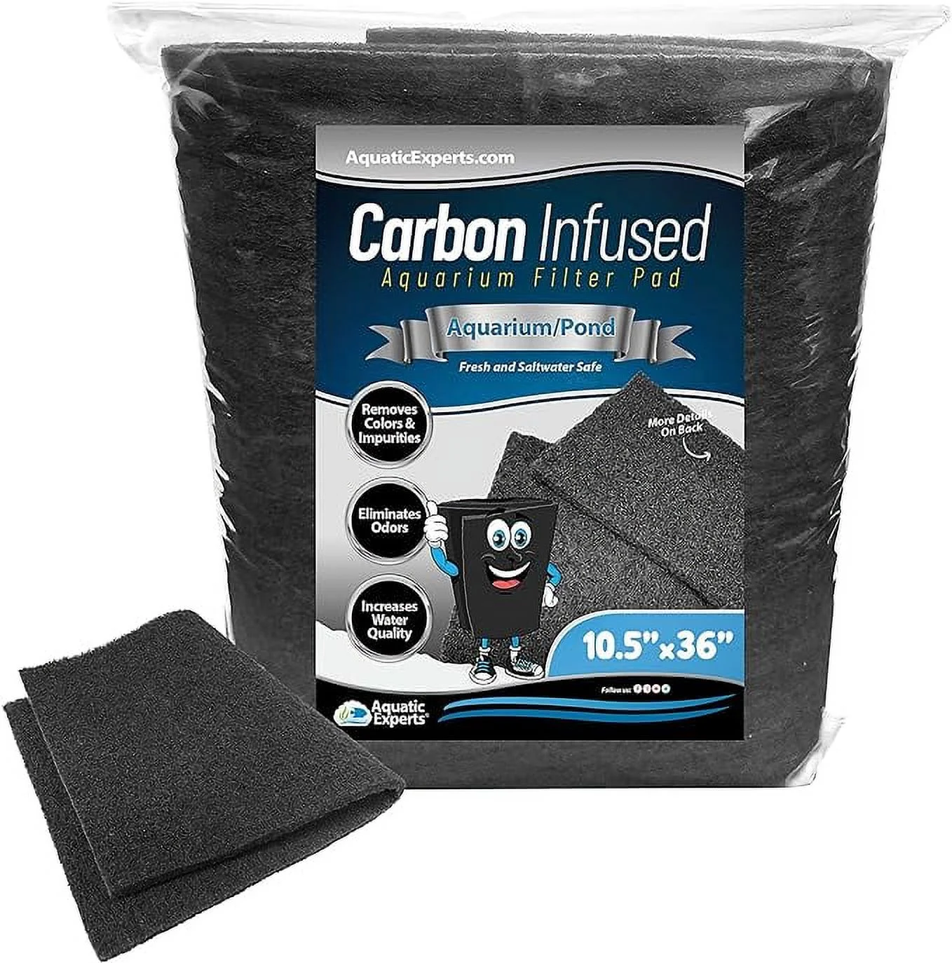 Aquatic Experts Aquarium Carbon Pad - Activated Carbon Filter Pad - Cut to Fit Carbon Infused Filter Pad for Crystal Clear Fish Tank and Ponds - Carbon Filter Pads for Aquarium - 10.5