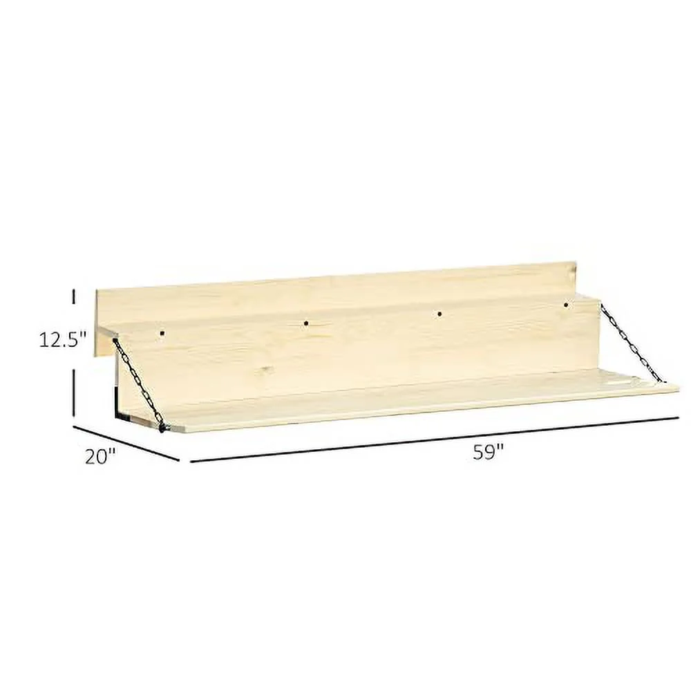 Outsunny Hanging Balcony Table, Spruce Wood Foldable Railing Bar, Serving Table & Desk, Fits up to 3.9 Inches, Natural