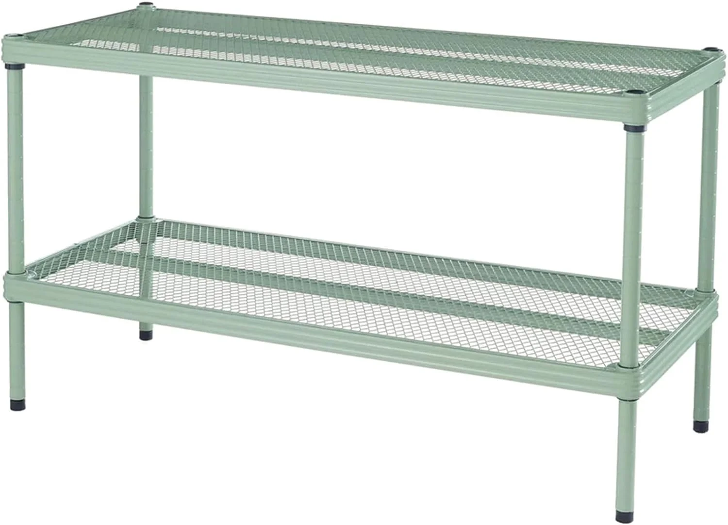 Meshworks 2 Tier Full Size Metal Storage Shelves For Kitchen, Office, And Garage Organization With Locking Clips, Sage Green