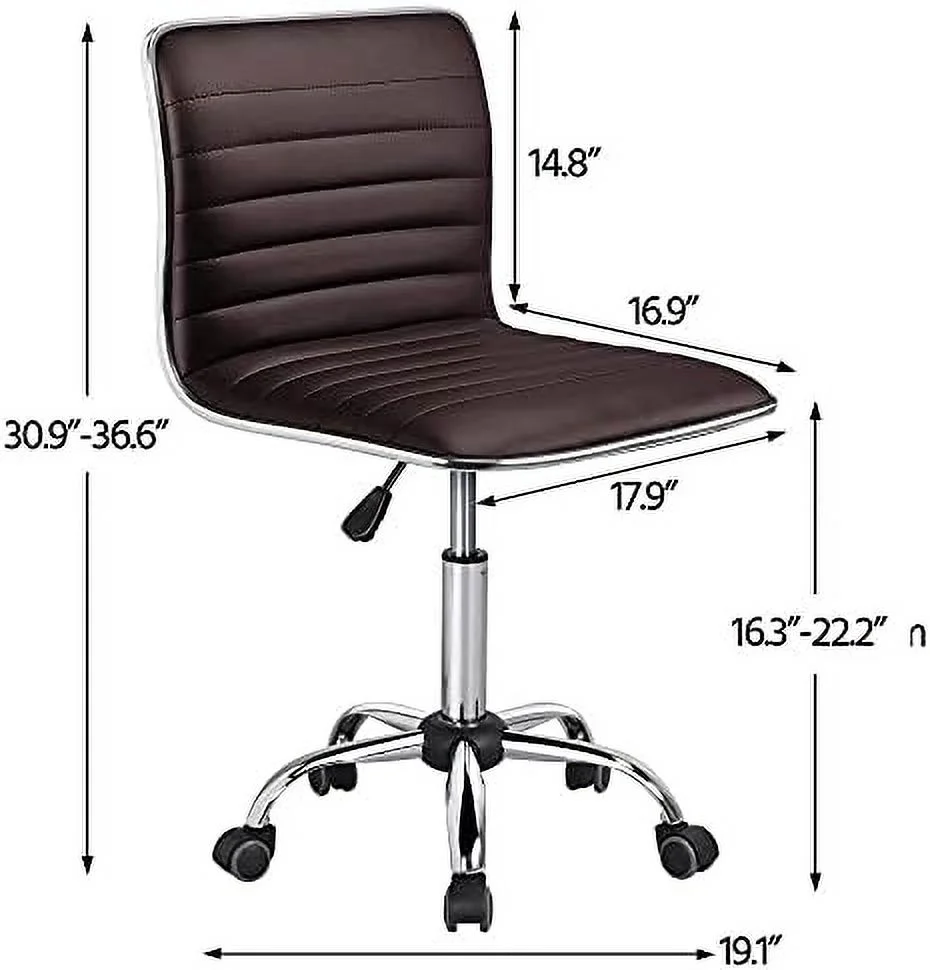 CKPFVY Mid Back Task Chair Low Back Leather Swivel Office/Computer/Desk Chair Retro Armless Ribbed with Wheels Black