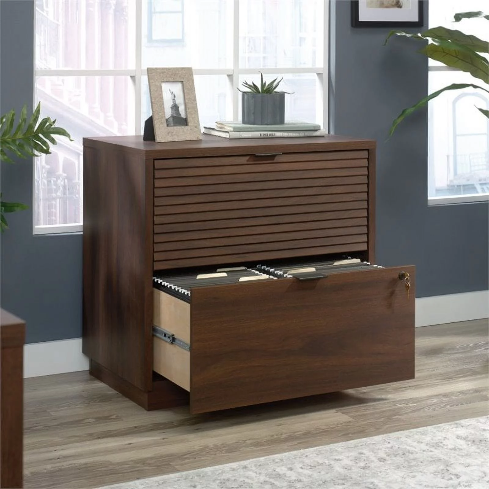 Home Square 2-Piece Set with 2 Drawer Lateral File & Library Hutch
