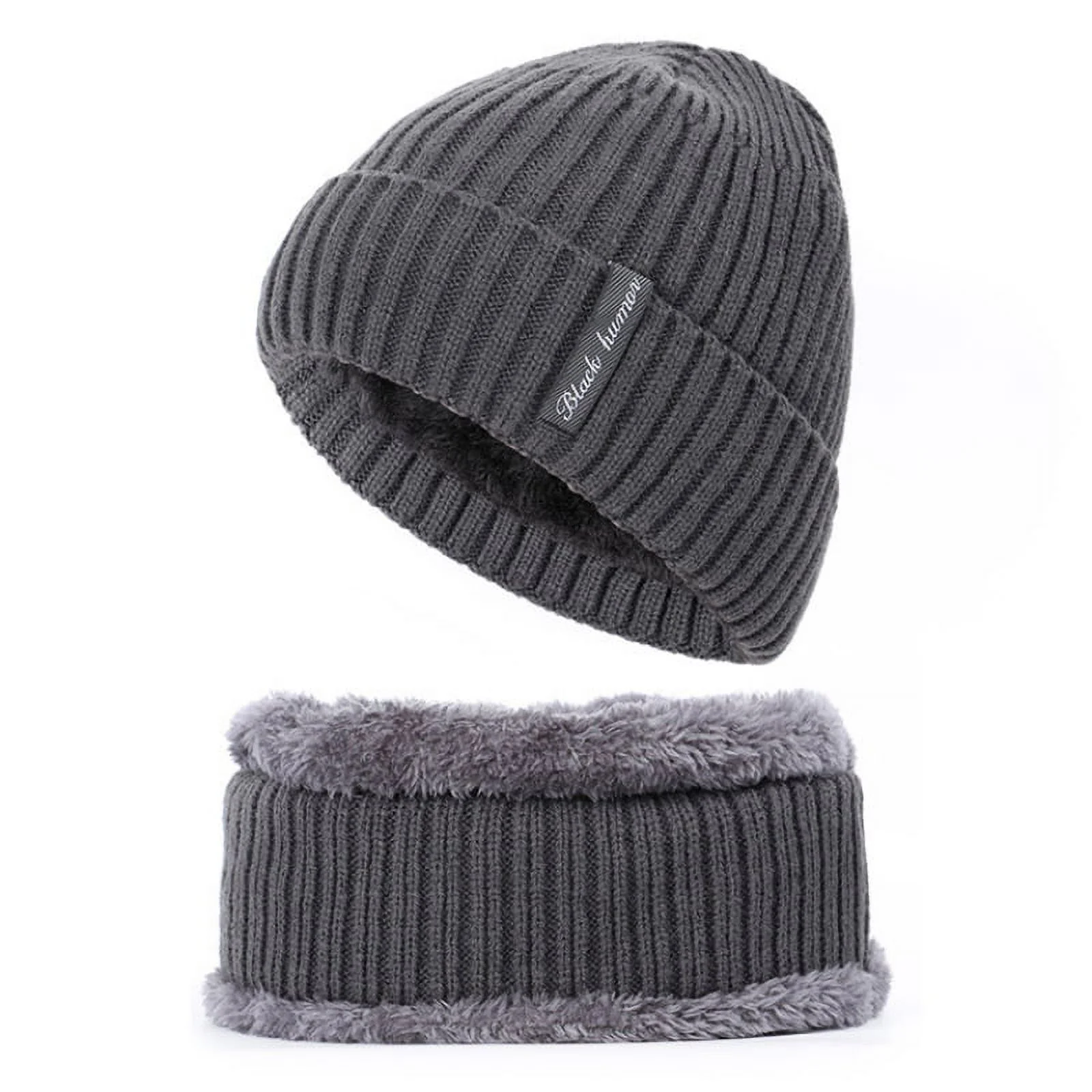 Viworld Men Women Unisex Winter Beanie Hat Scarf Set Warm Fleece Lined Knit Ski Hats Slouchy Skull Cap Gift , Gray