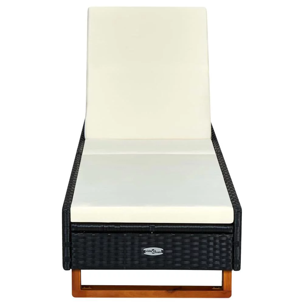 vidaXL Sunbed with Cushion Poly Rattan Black 0472