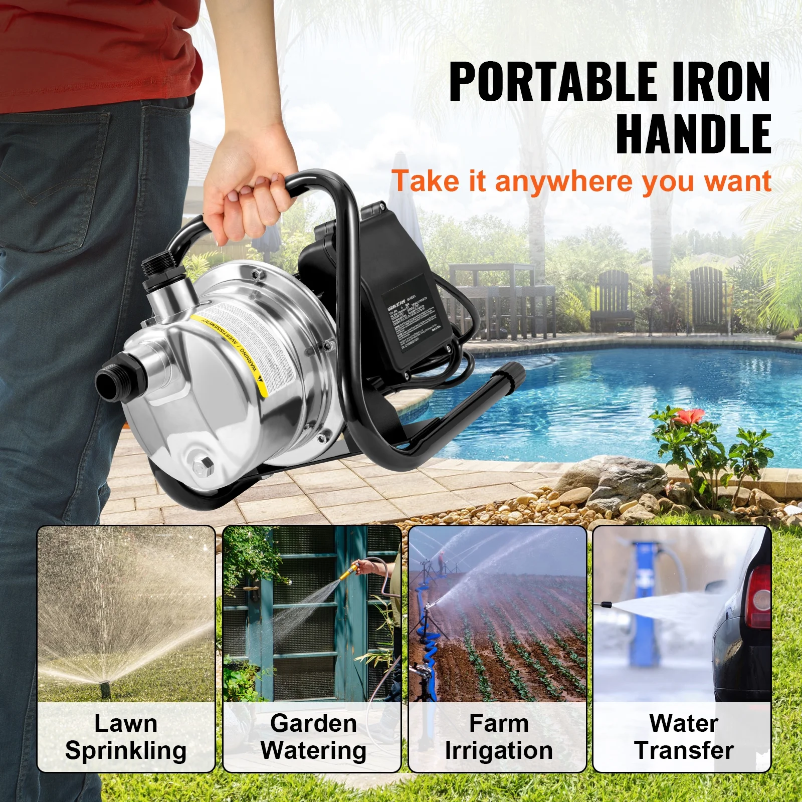 SKYSHALO 1.1HP 978 GPH 131 ft Head Shallow Well Pump Portable Garden Water Jet Pump
